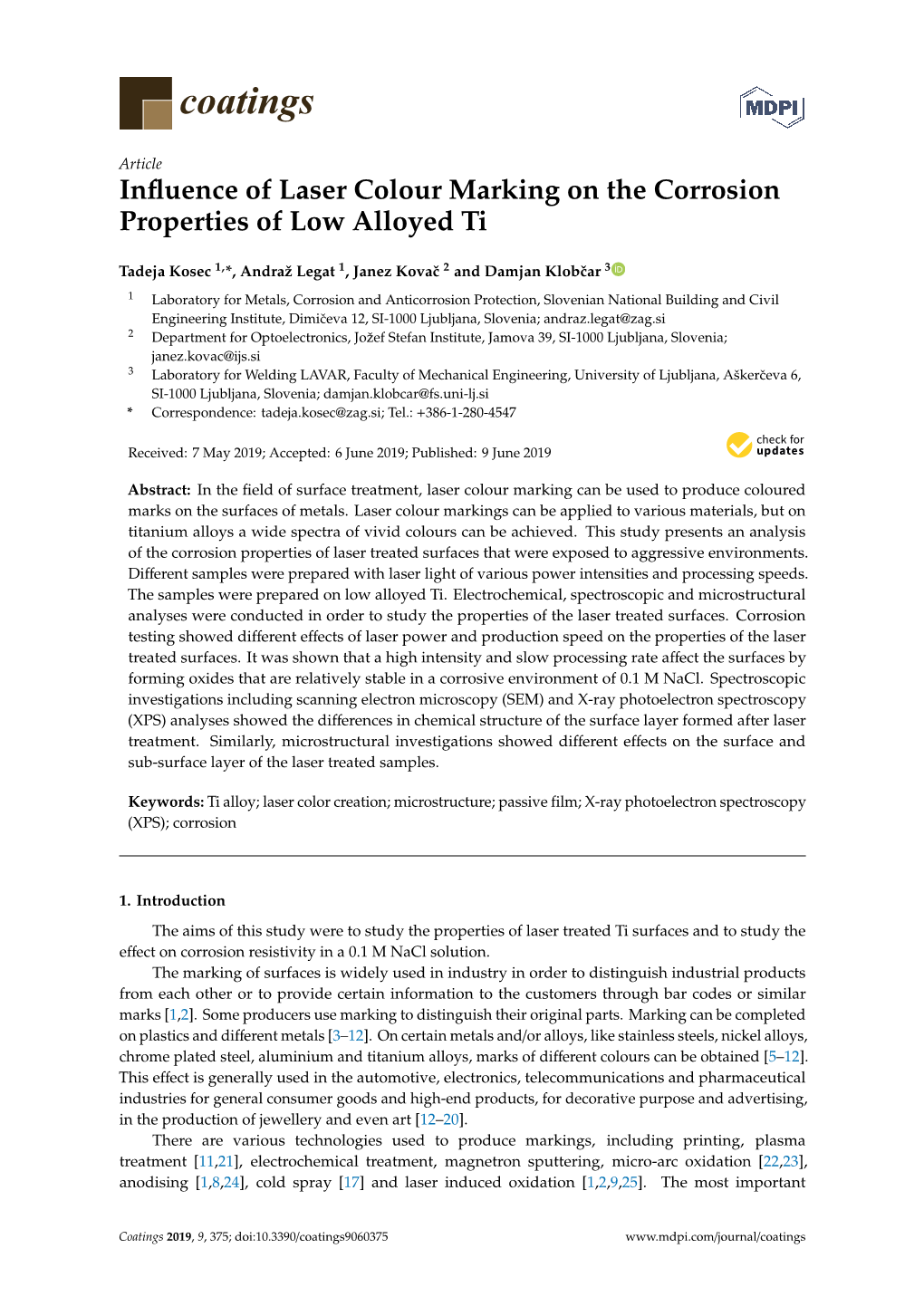 Influence of Laser Colour Marking on the Corrosion Properties of Low