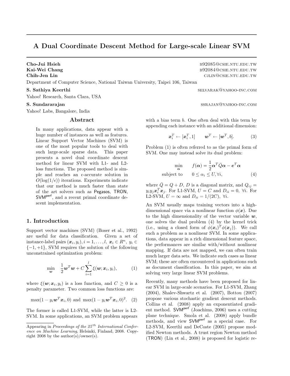 A Dual Coordinate Descent Method for Large-Scale Linear SVM