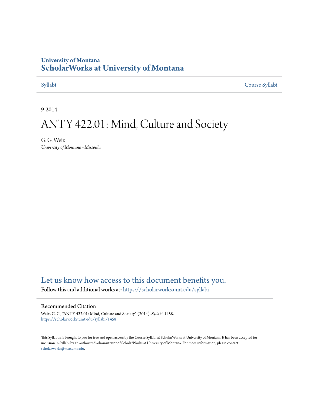 ANTY 422.01: Mind, Culture and Society G