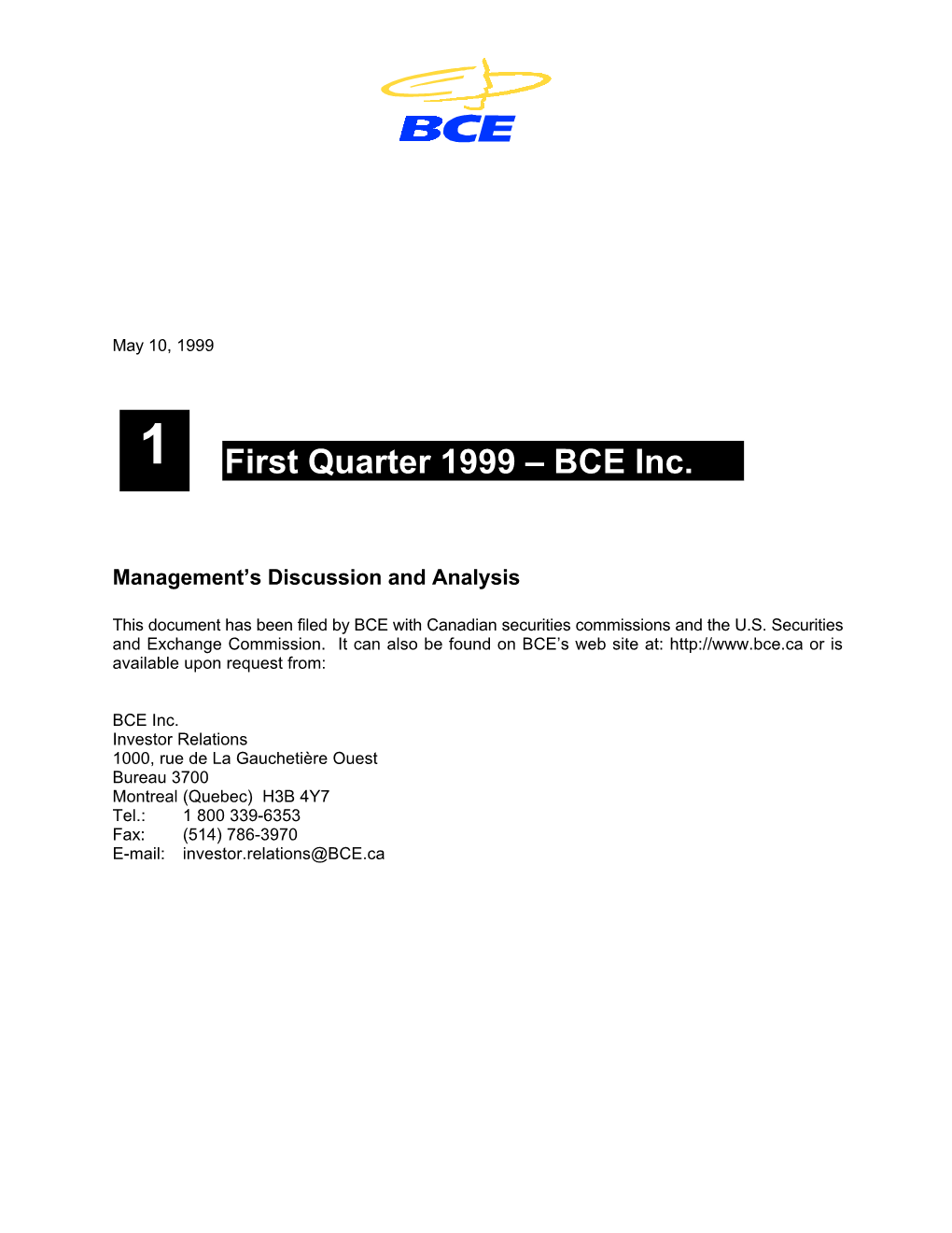 First Quarter 1999 – BCE Inc