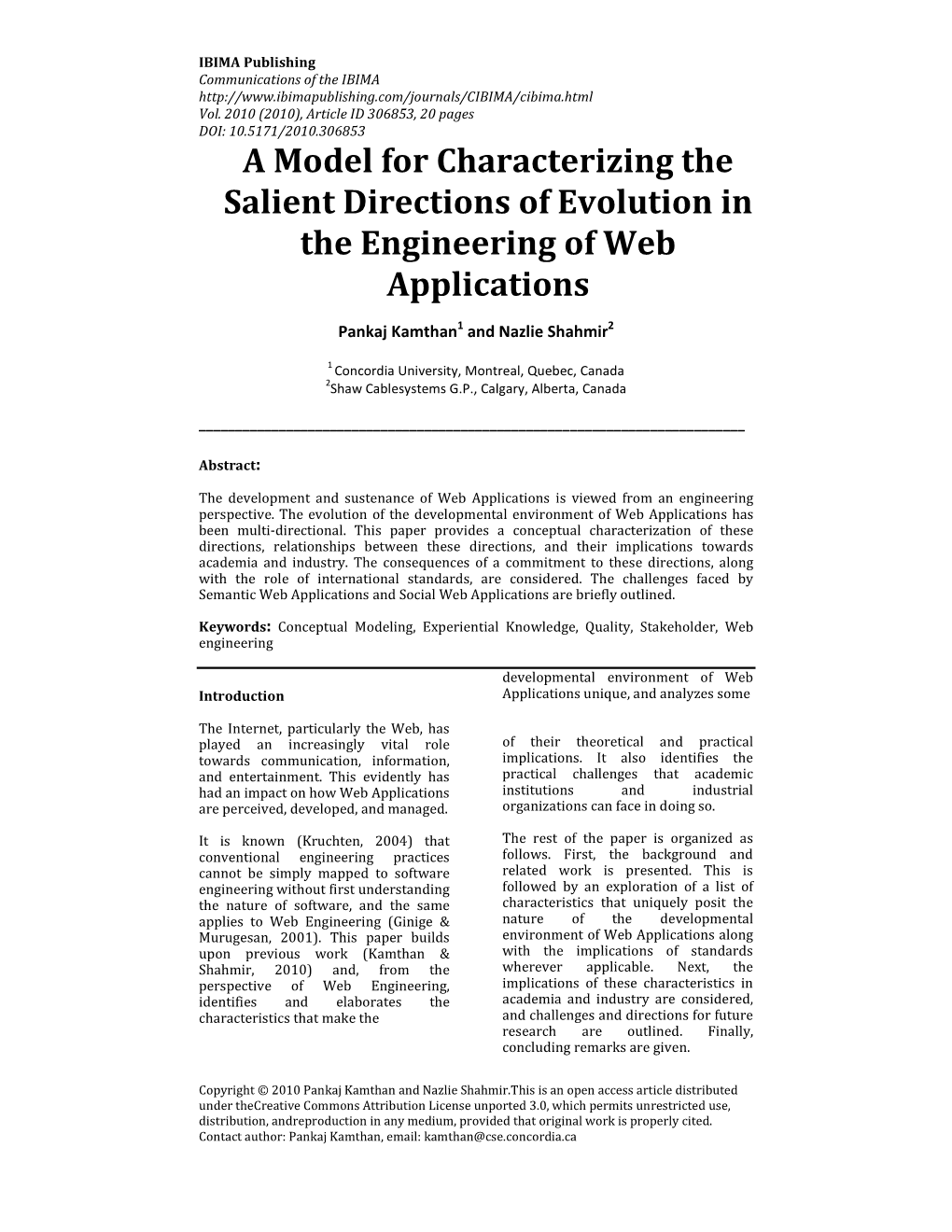 A Model for Characterizing the Salient Directions of Evolution in the Engineering of Web Applications