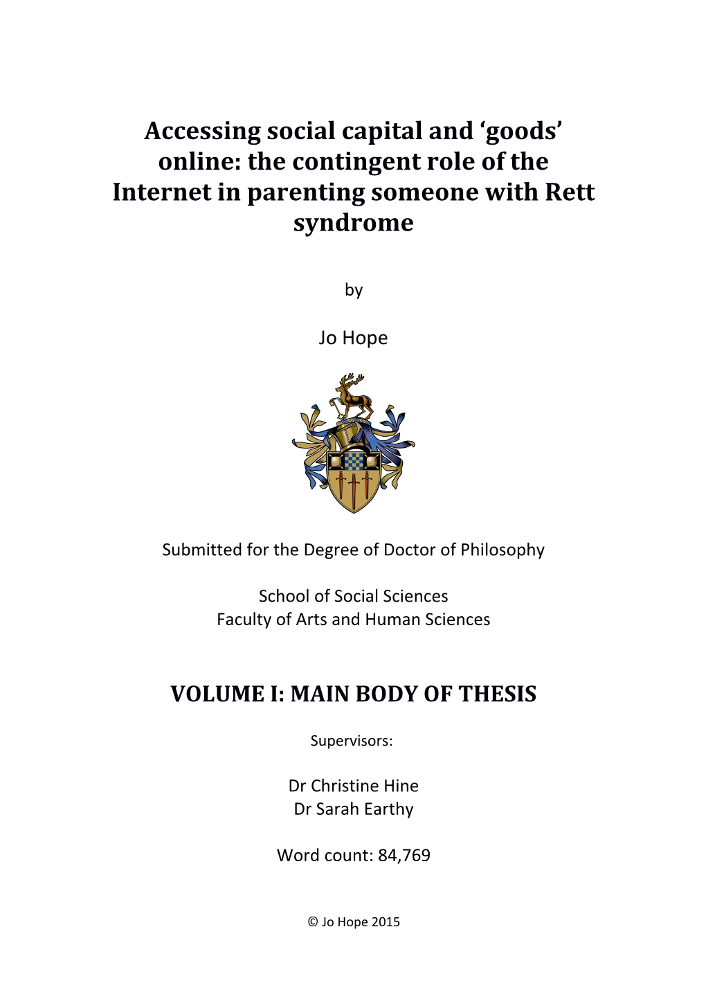 Submitted for the Degree of Doctor of Philosophy