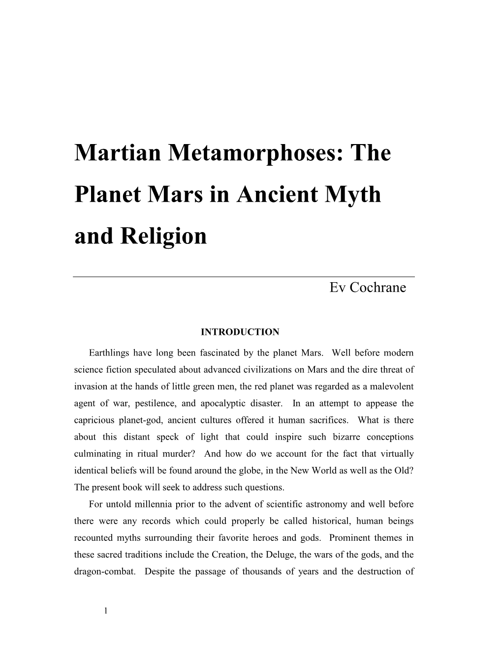 The Planet Mars in Ancient Myth and Religion