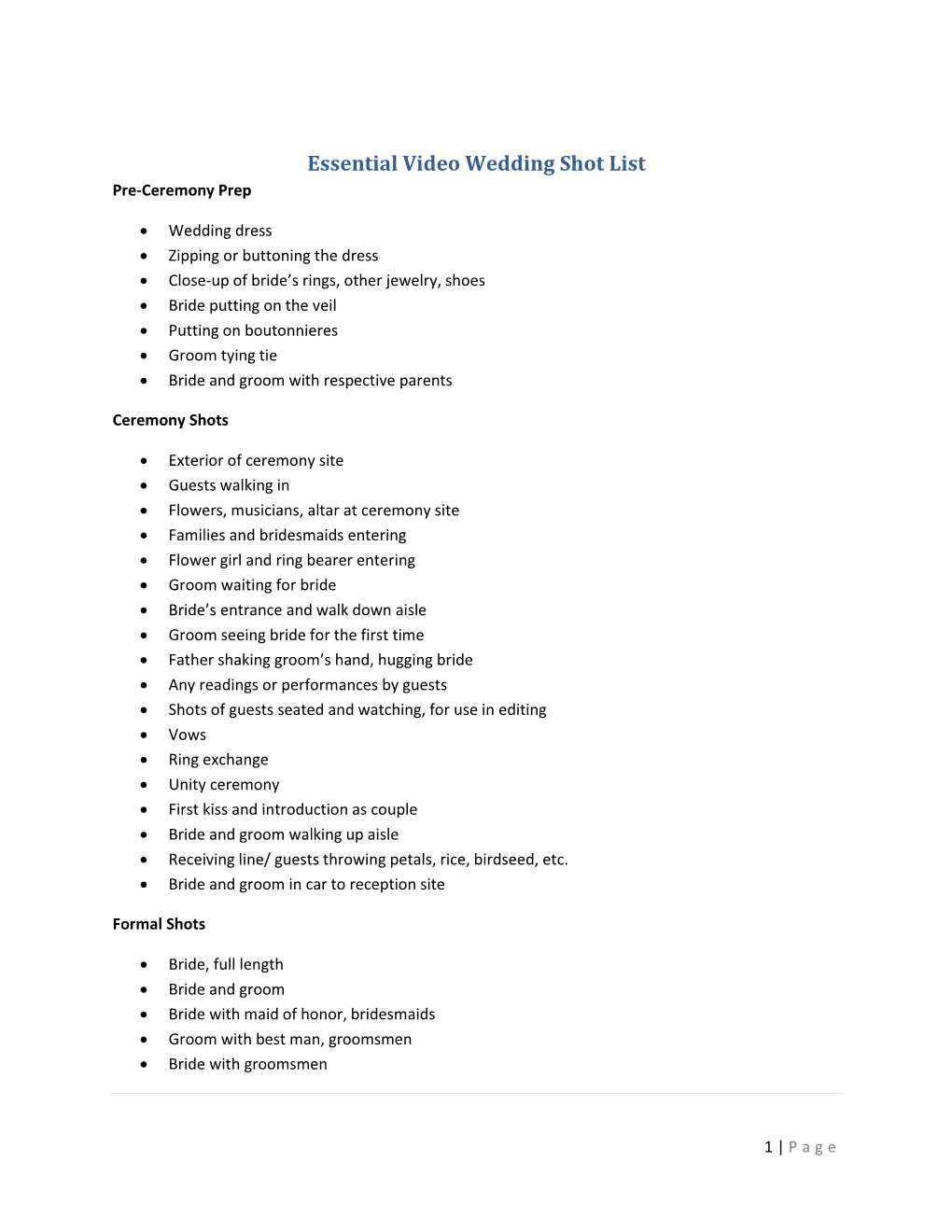 Essential Video Wedding Shot List Pre-Ceremony Prep