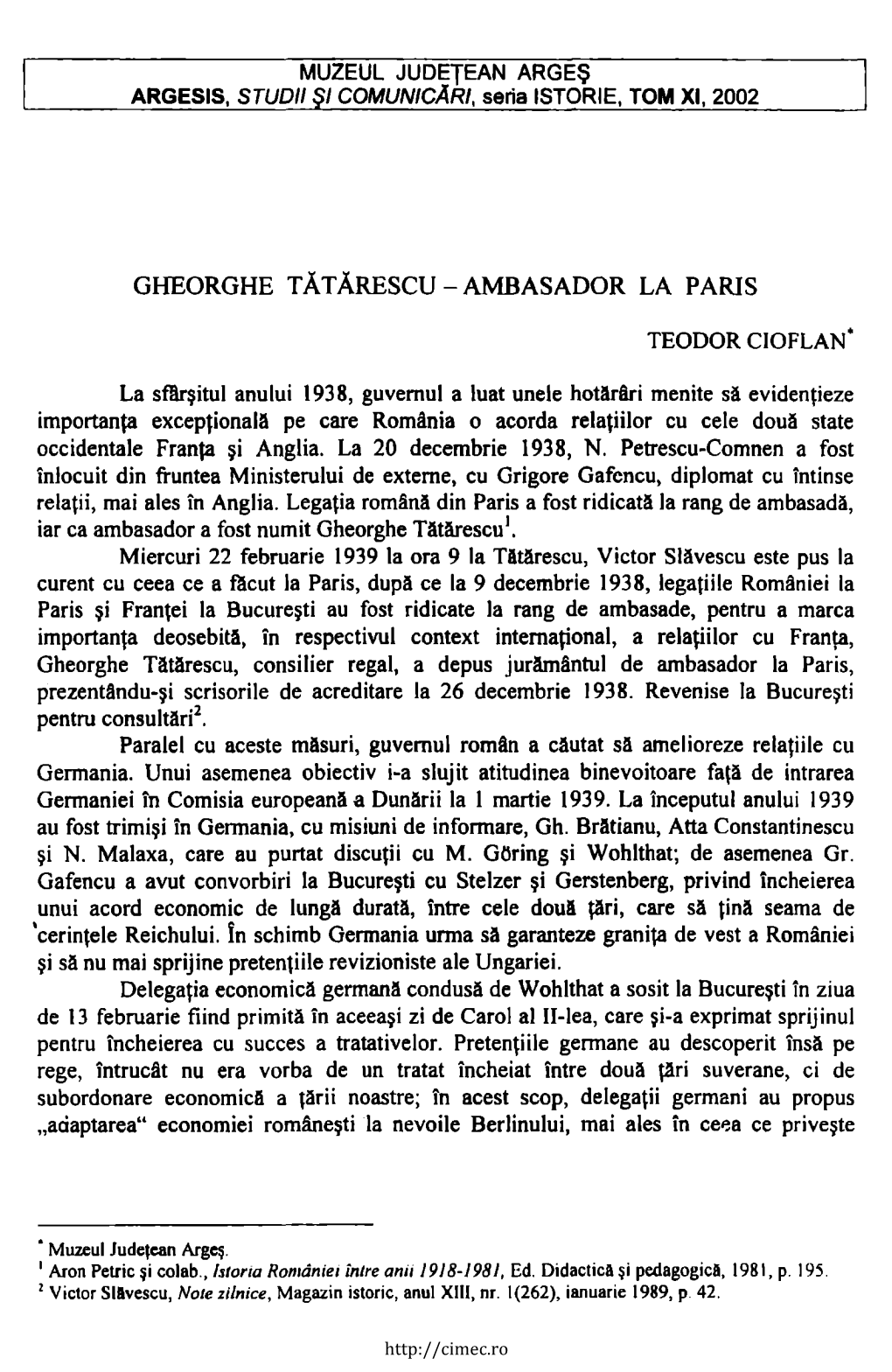 Gheorghe Tătărescu - Ambasador La Paris