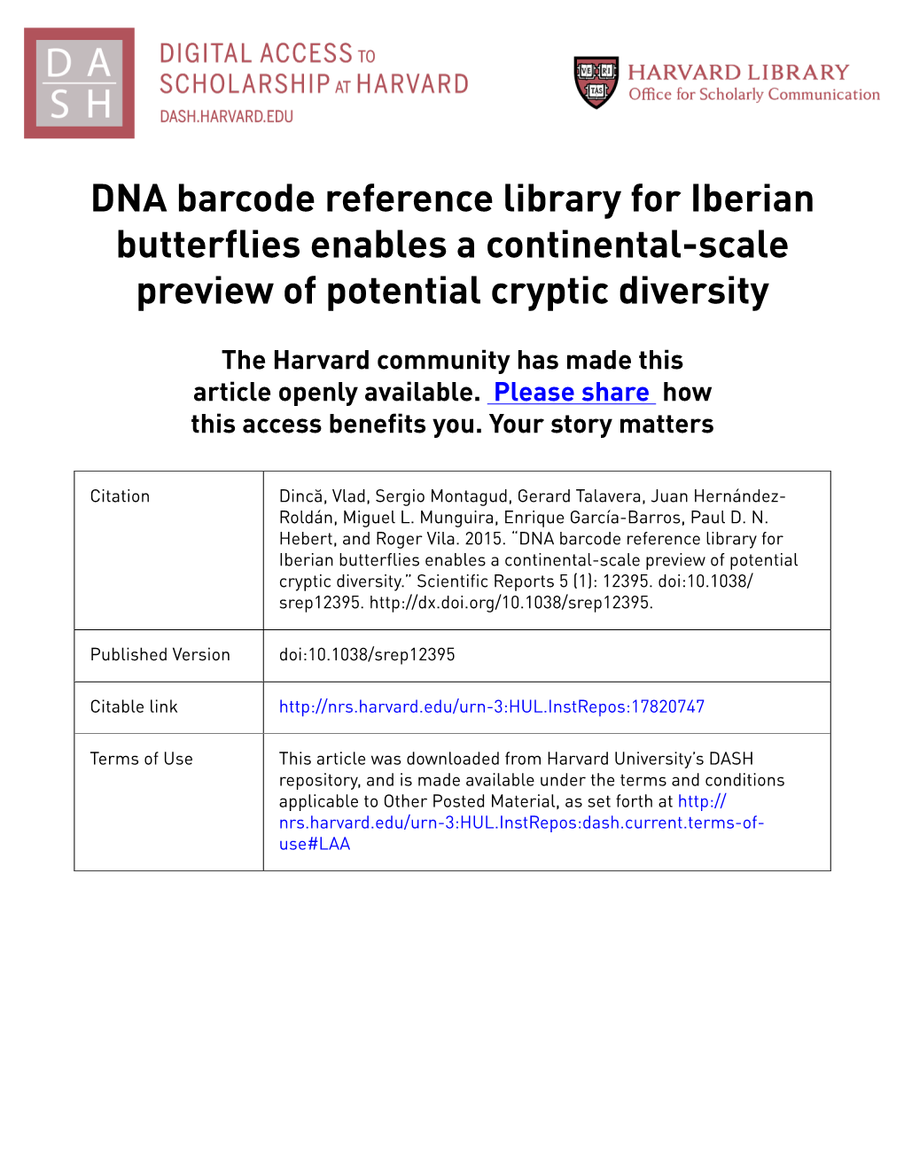 DNA Barcode Reference Library for Iberian Butterflies Enables a Continental-Scale Preview of Potential Cryptic Diversity