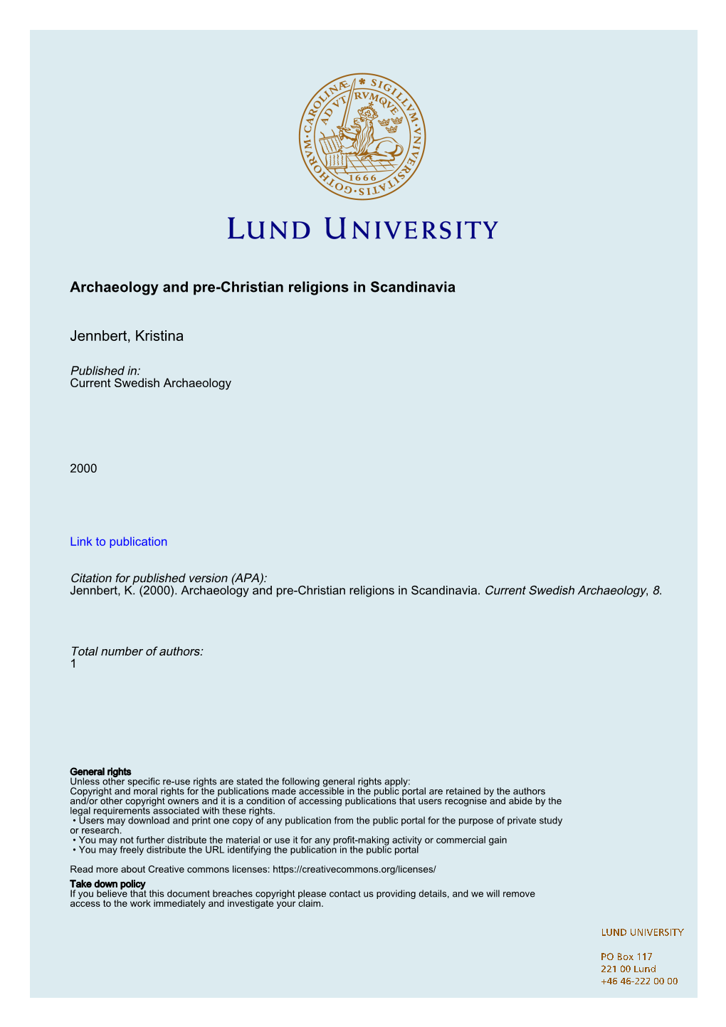 Archaeology and Pre-Christian Religions in Scandinavia Jennbert, Kristina