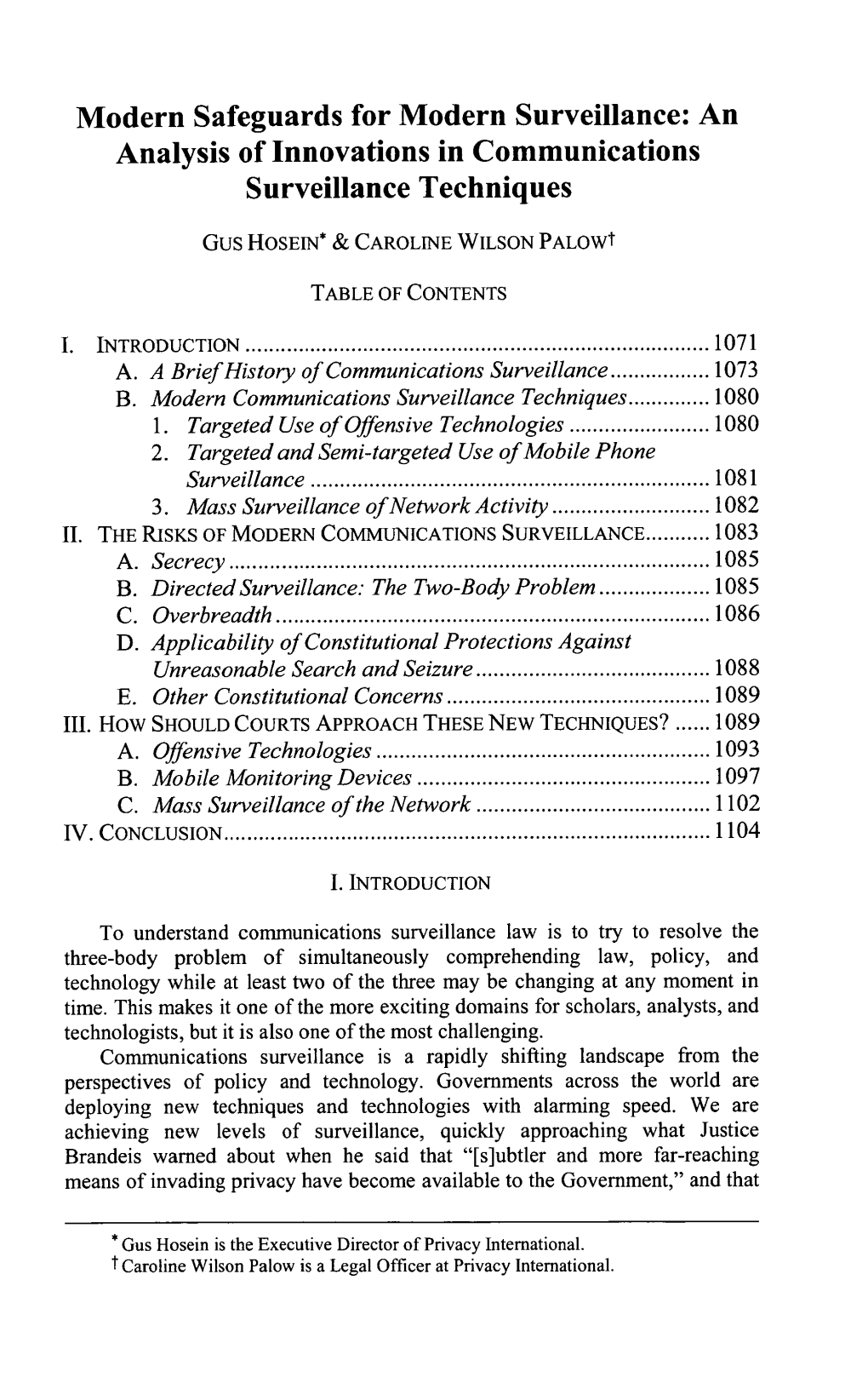 Modern Safeguards for Modern Surveillance: an Analysis of Innovations in Communications Surveillance Techniques