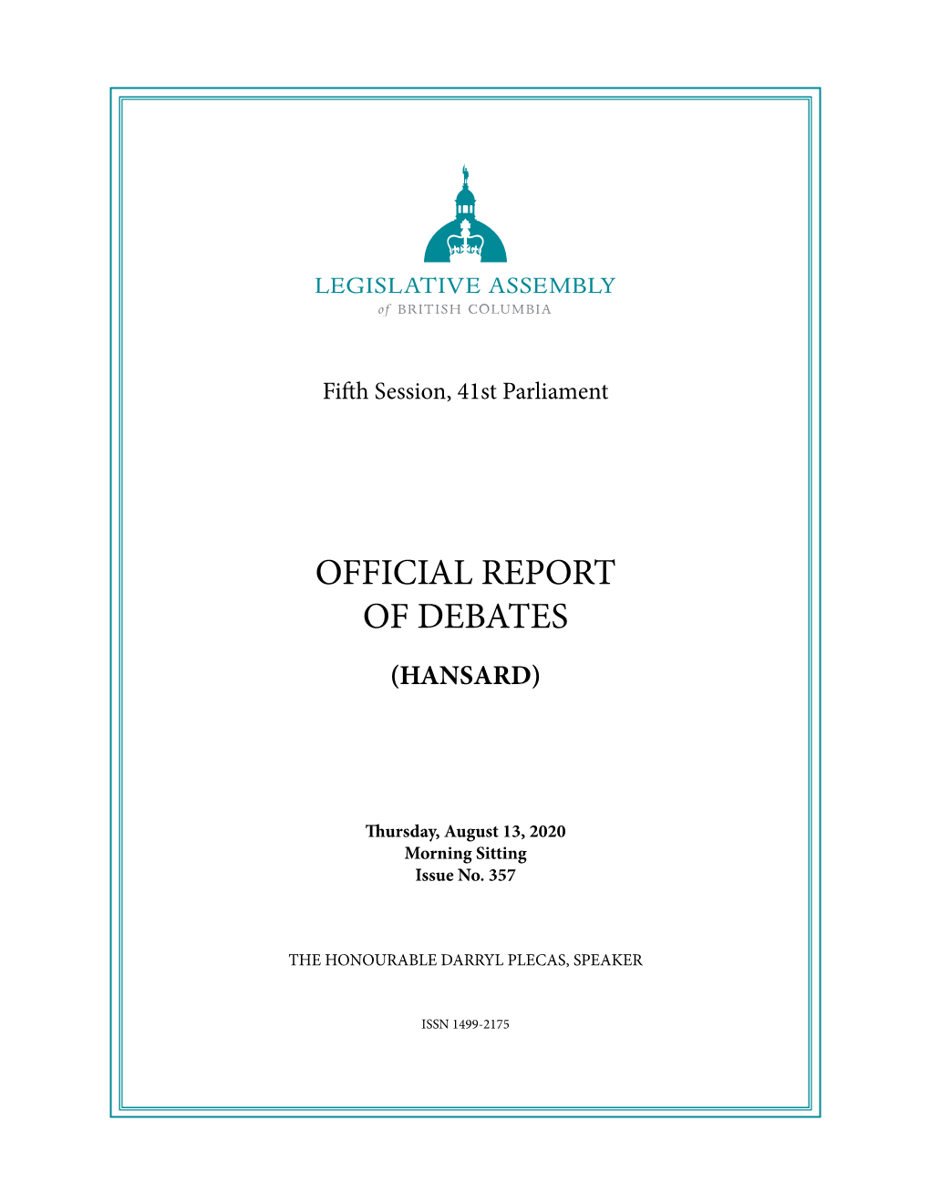 Official Report of Debates (Hansard)