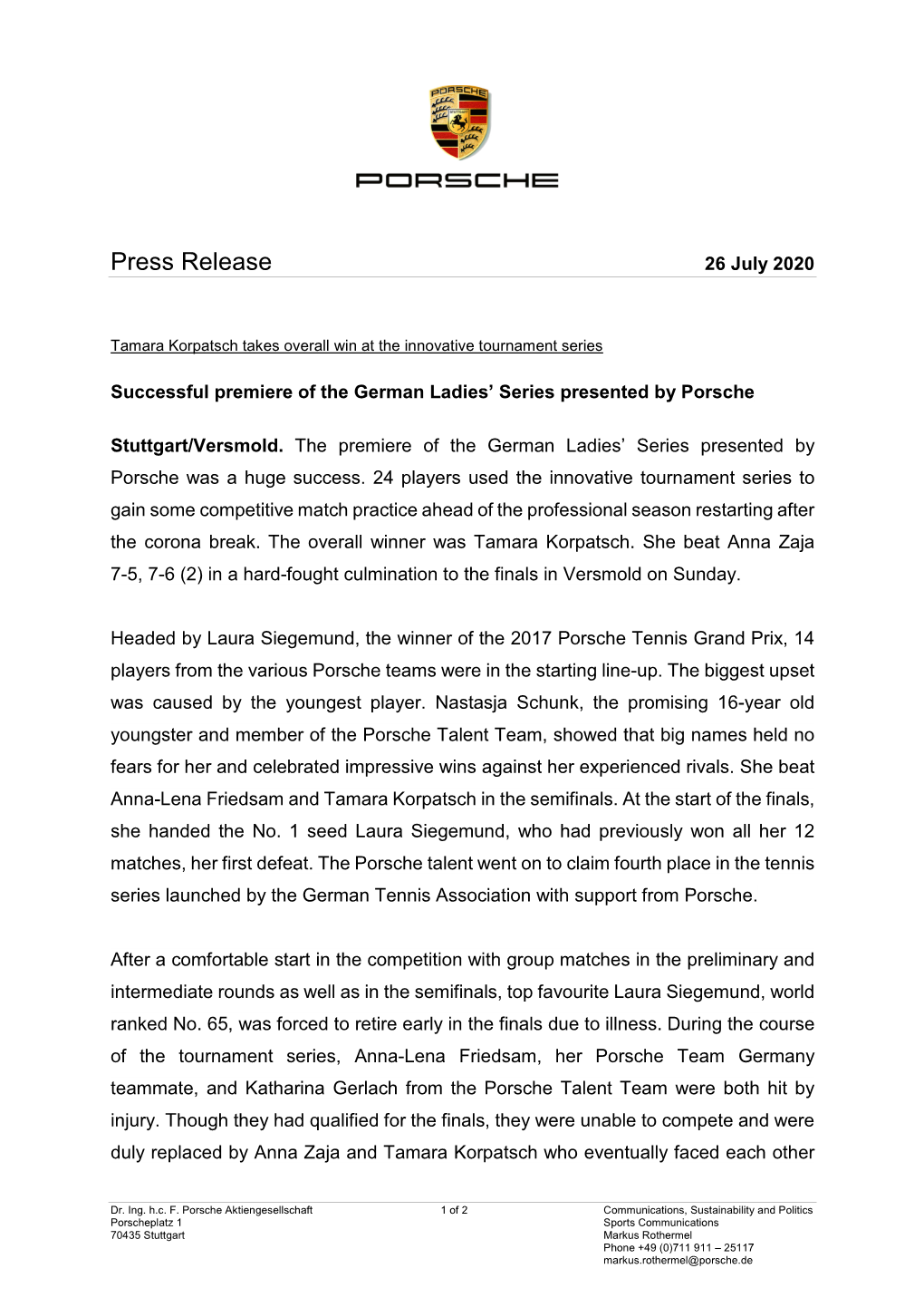 Press Release 26 July 2020
