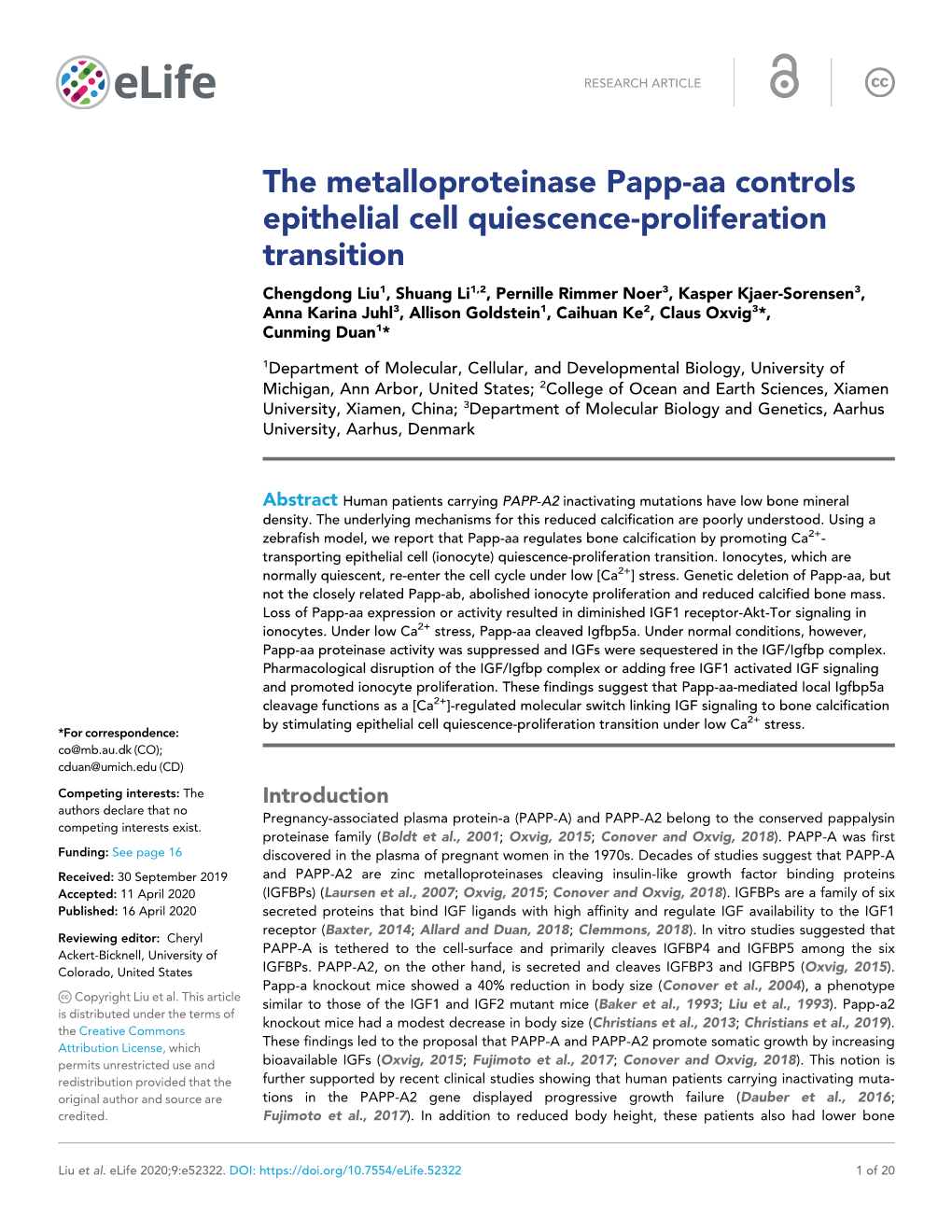 The Metalloproteinase Papp-Aa Controls Epithelial Cell Quiescence