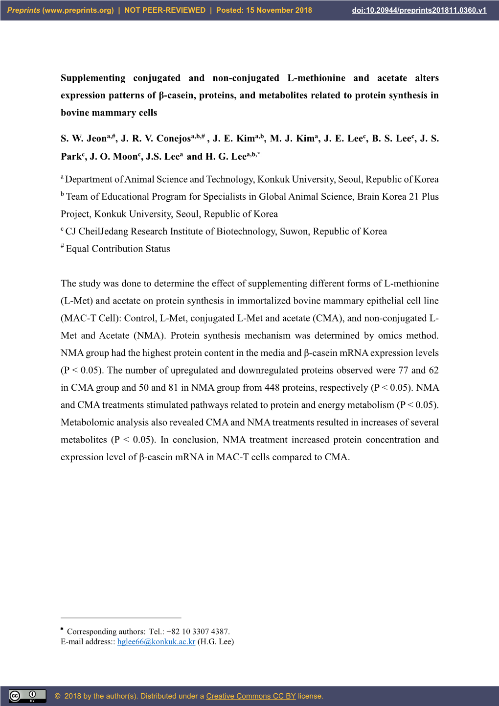 Supplementing Conjugated and Non-Conjugated L-Methionine And