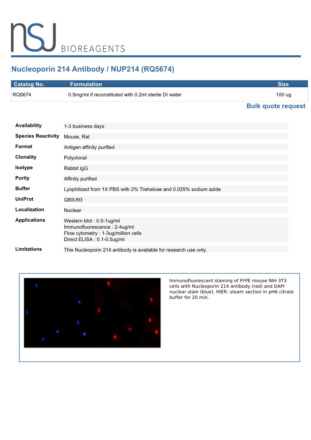 Nucleoporin 214 Antibody / NUP214 (RQ5674)
