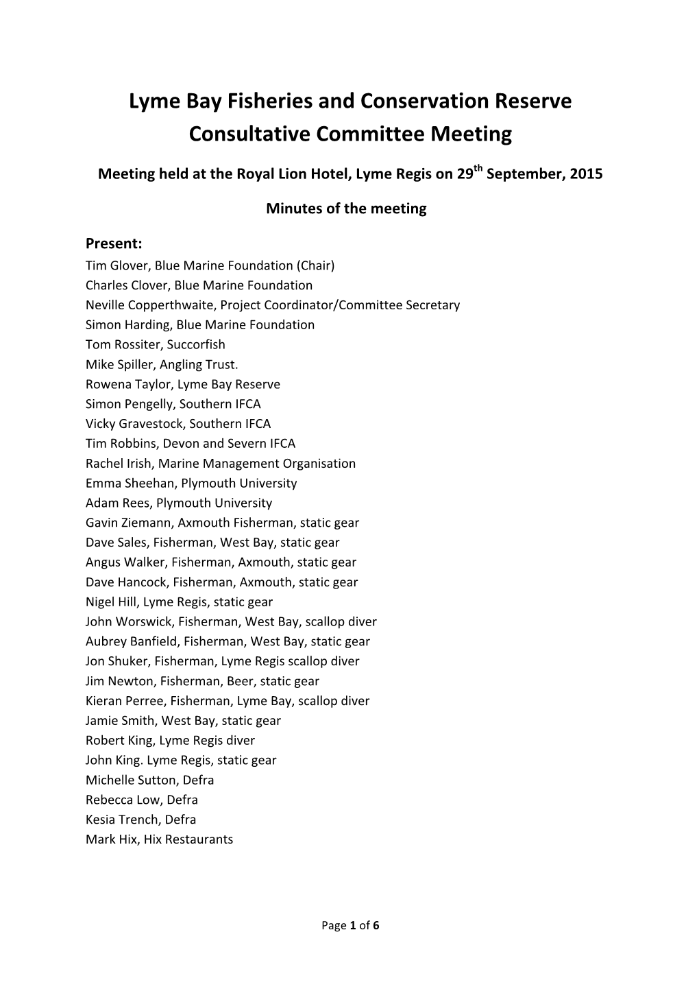 Lyme Bay 28Th Meeting Minutes