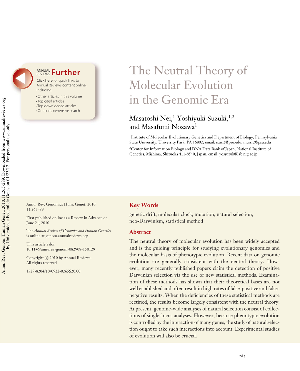 The Neutral Theory of Molecular Evolution in the Genomic