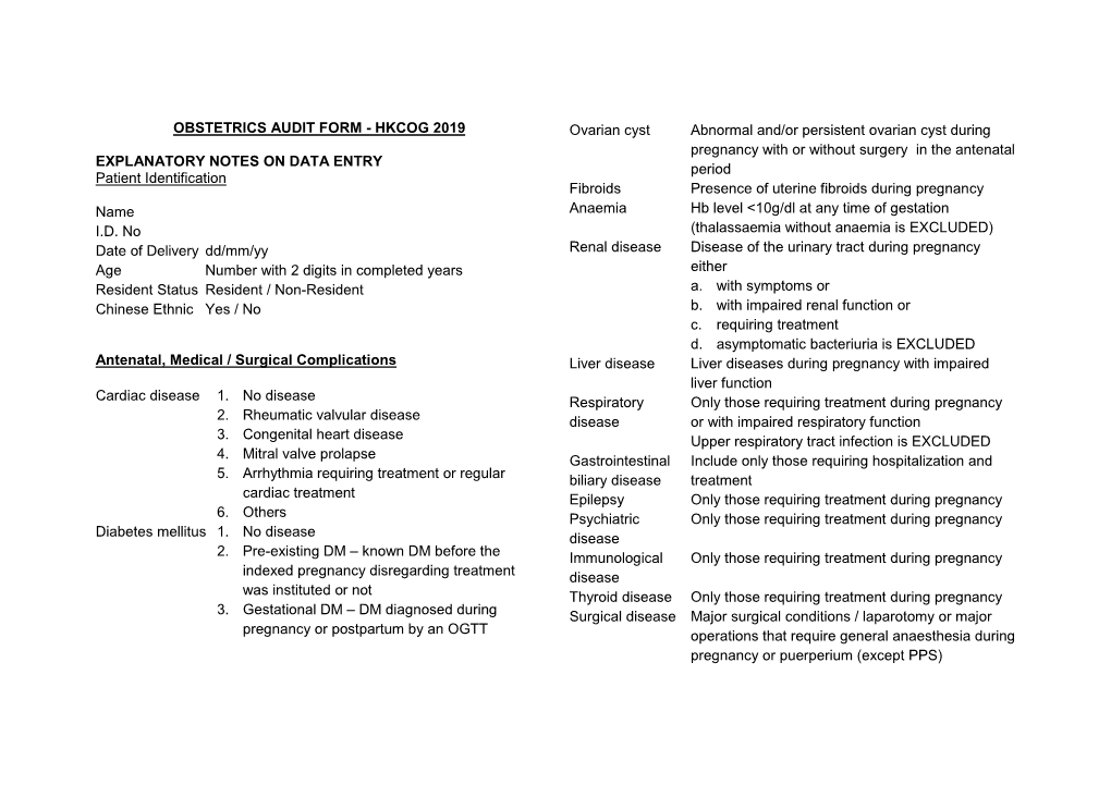 Obstetrics Audit Dataset 2019