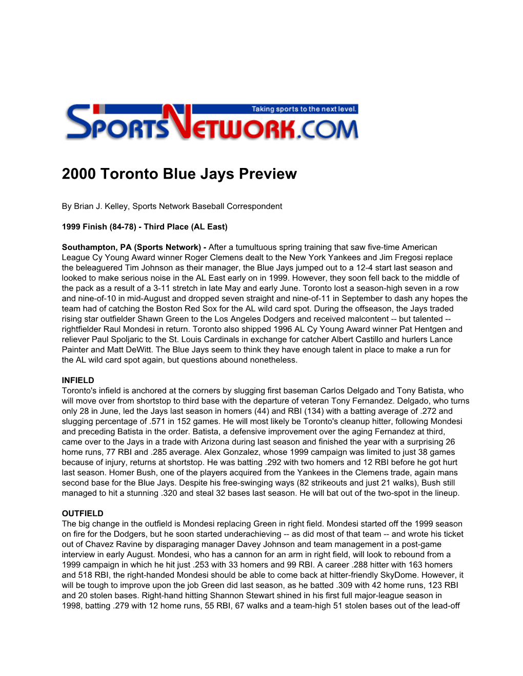 2000 Toronto Blue Jays Preview