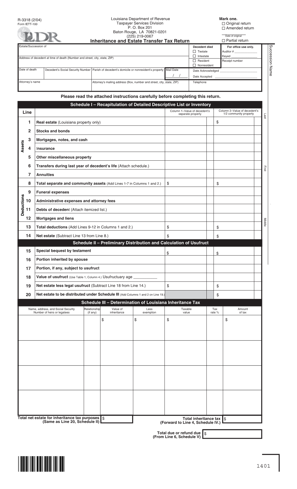 Inheritance and Estate Transfer Tax Return Partial Return