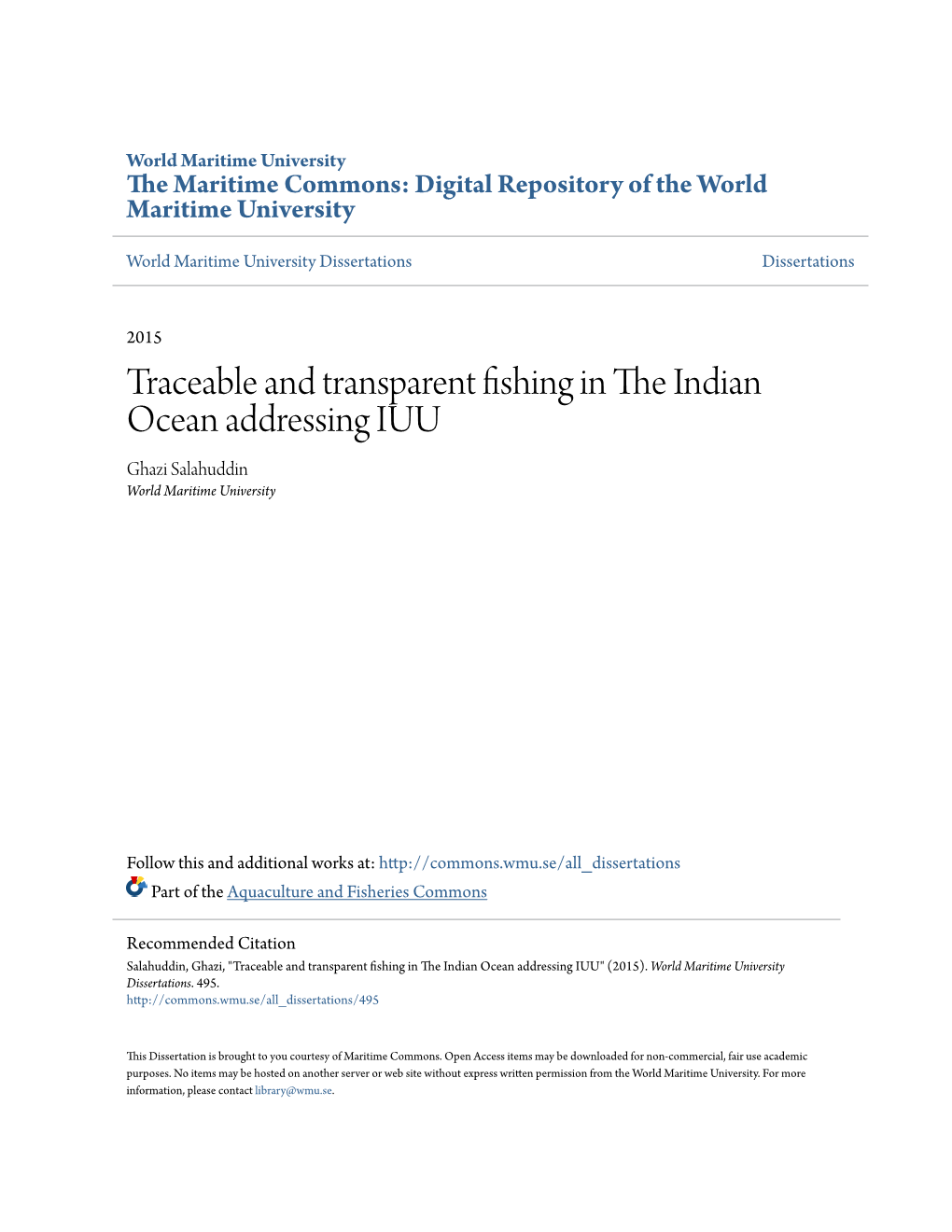 Traceable and Transparent Fishing in the Indian Ocean Addressing Iuu