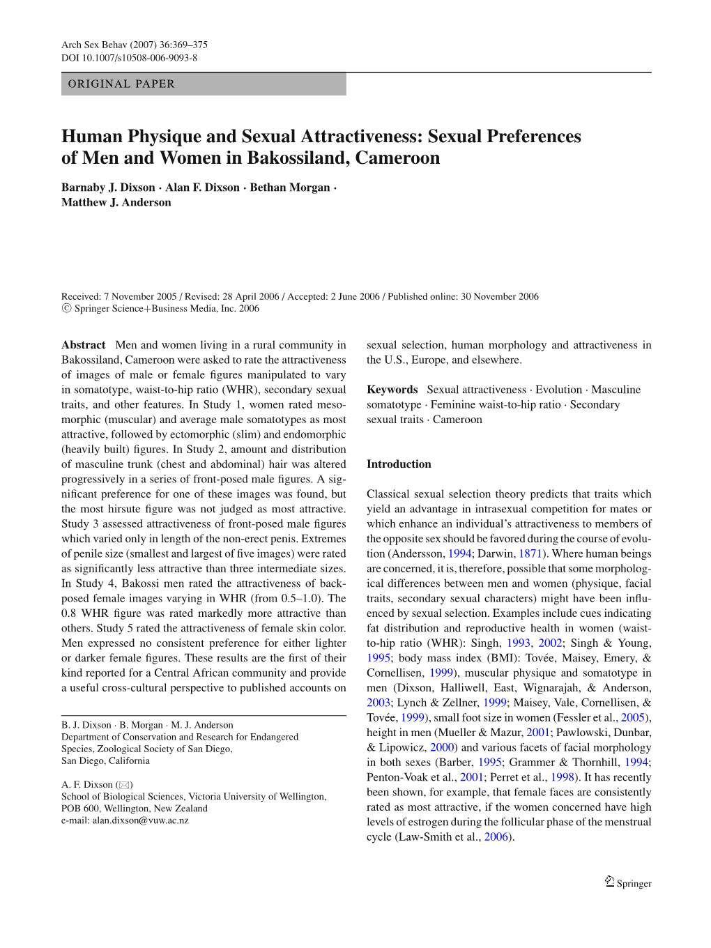 Human Physique and Sexual Attractiveness: Sexual Preferences of Men and Women in Bakossiland, Cameroon