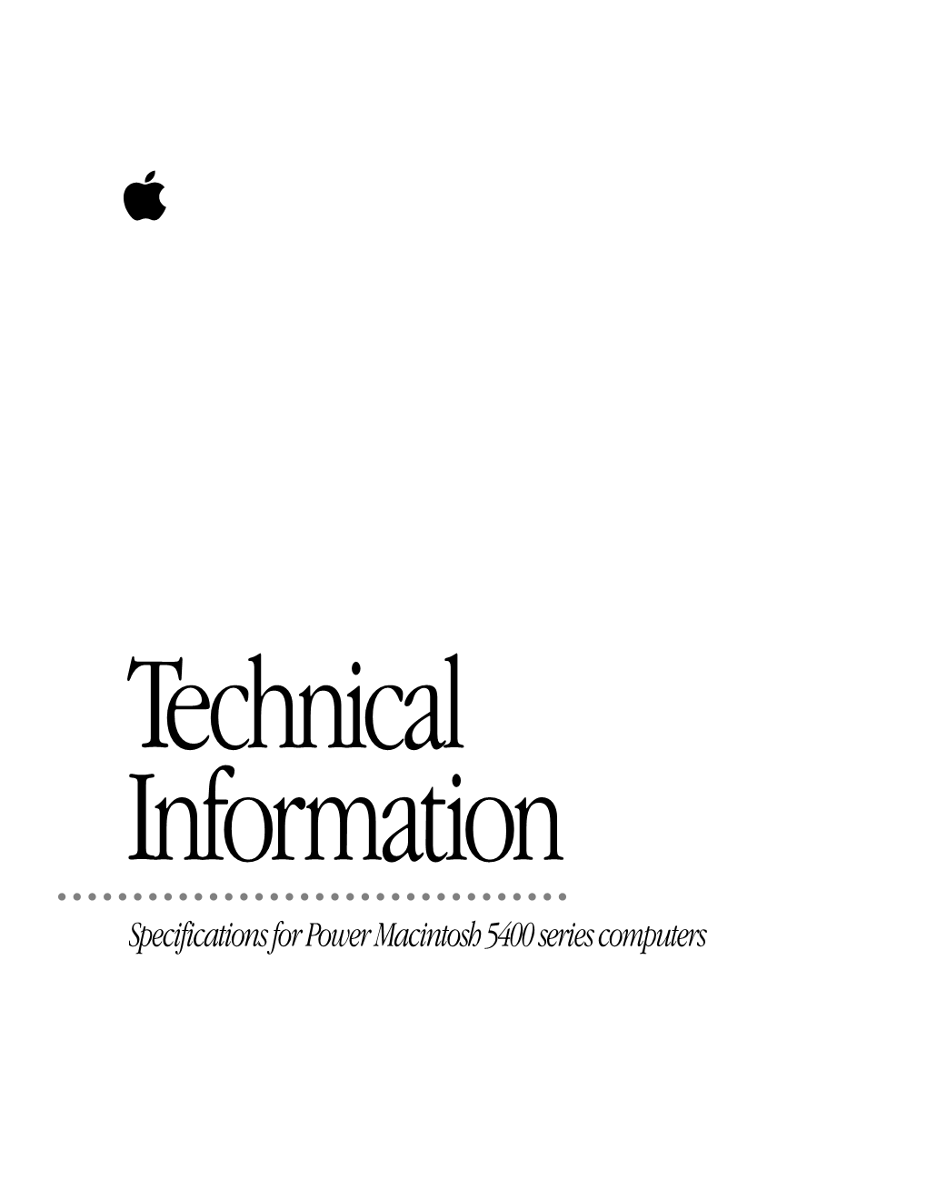 Specifications for Power Macintosh 5400 Series Computers Technical Information