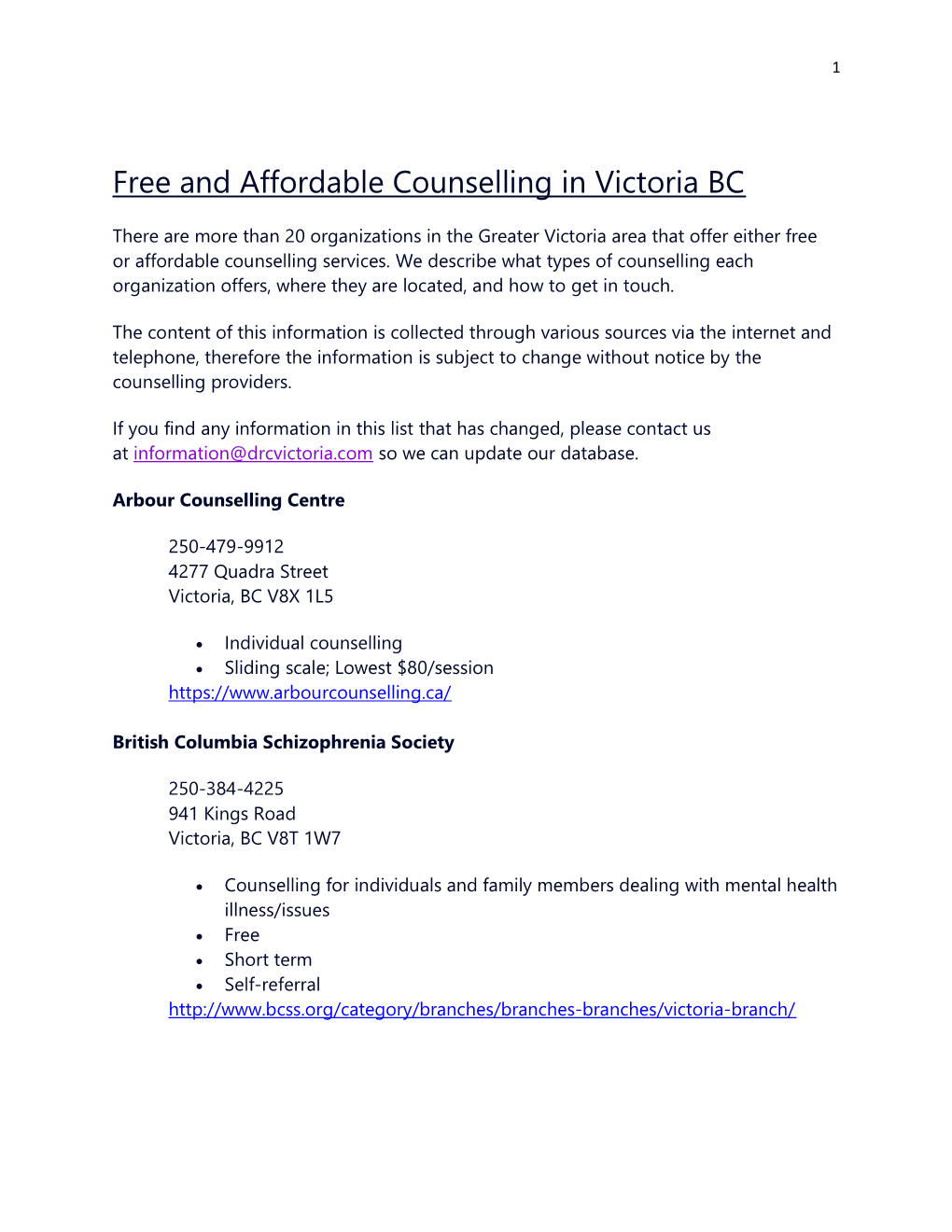 Free and Affordable Counselling in Victoria BC