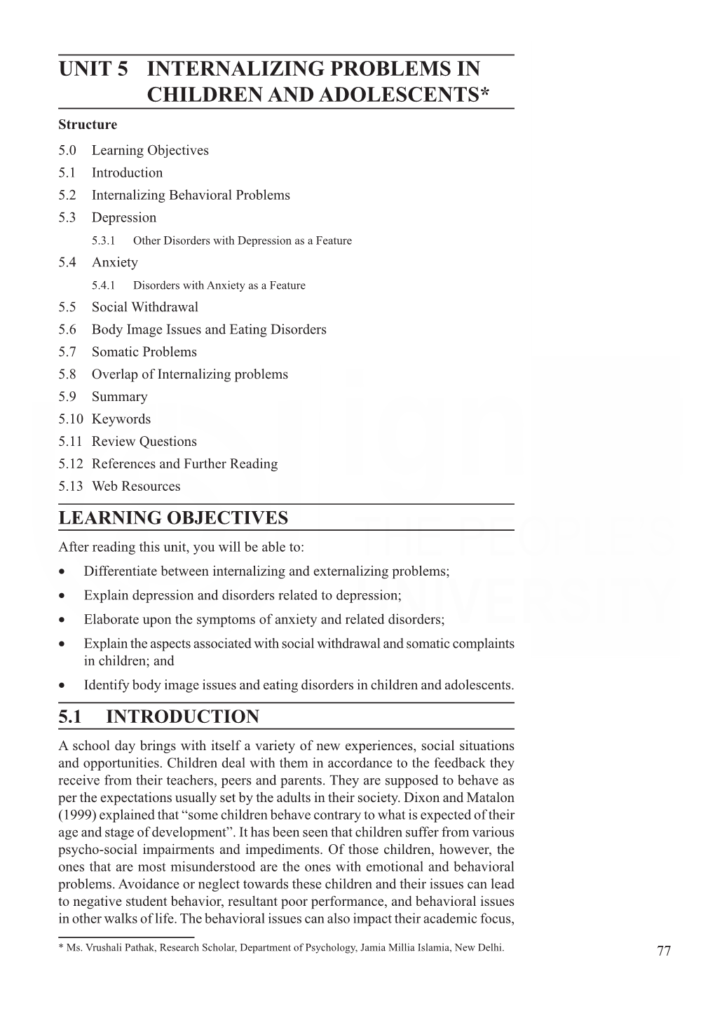 Unit 5 Internalizing Problems in Children and Adolescents*