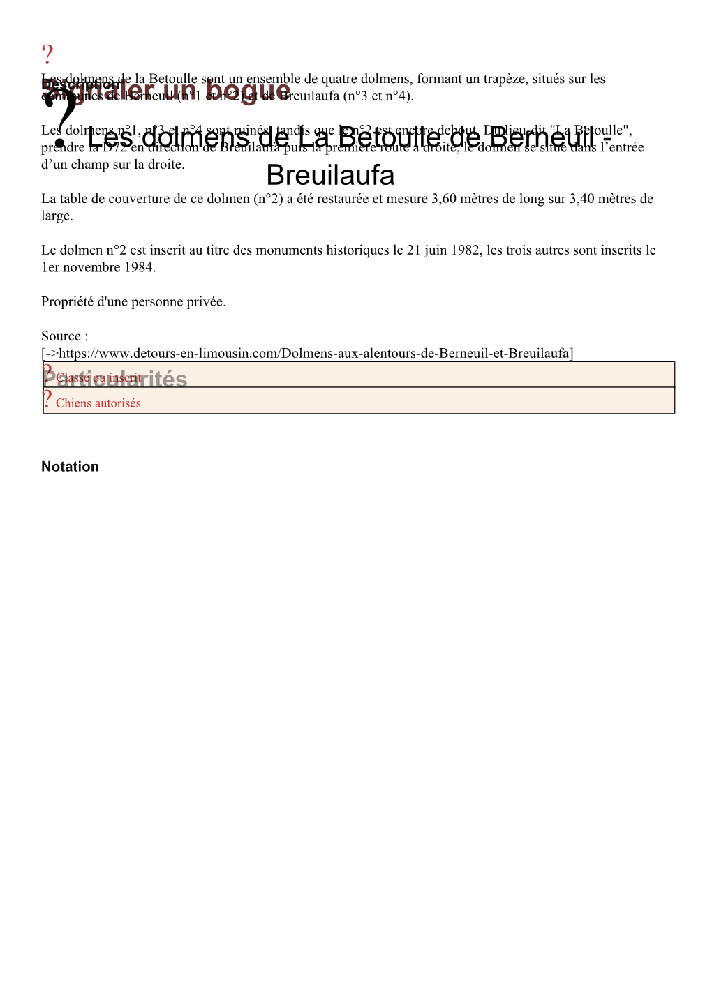 Les Dolmens De La Betoulle De Berneuil - Breuilaufa