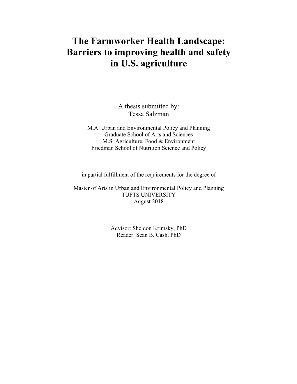 The Farmworker Health Landscape: Barriers to Improving Health and Safety in U.S