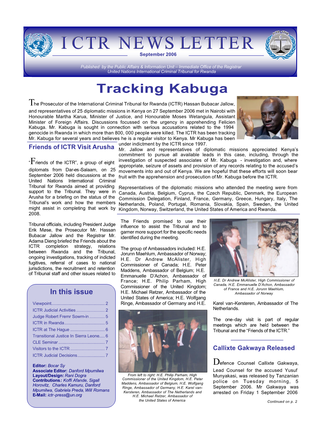 ICTR NEWSLETTERNEWSLETTER September 2006