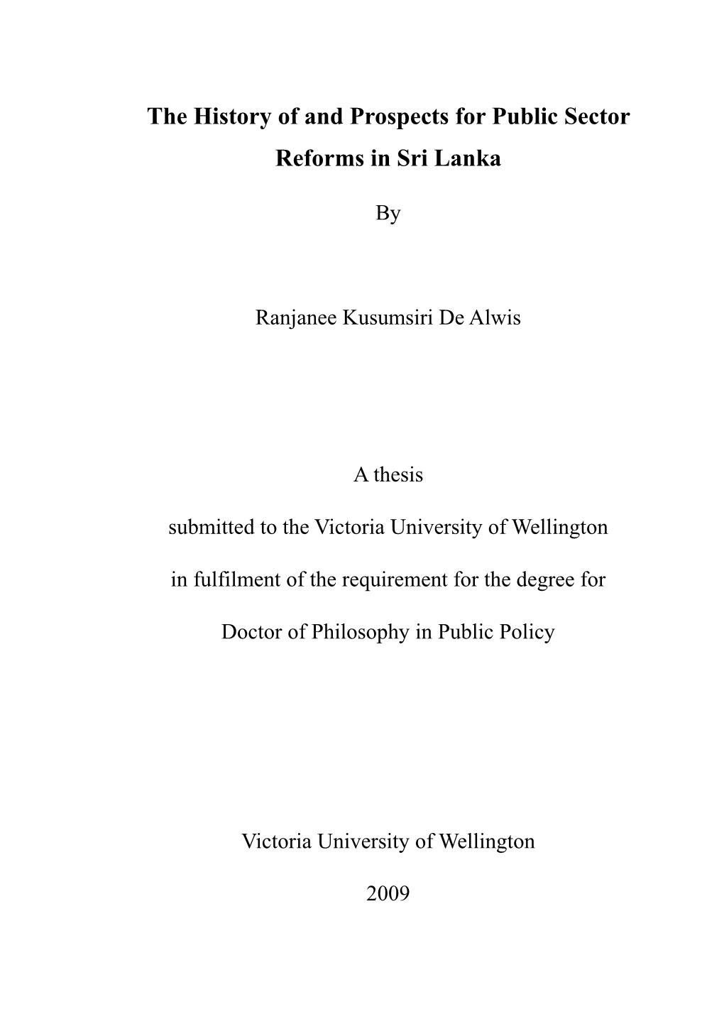 Public Sector Reforms in Sri Lanka from 1950- 2005