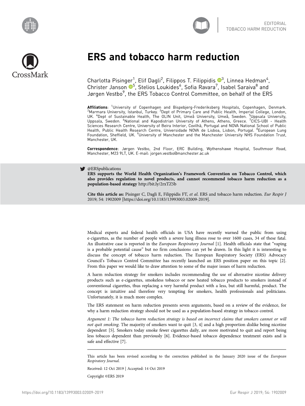 ERS and Tobacco Harm Reduction