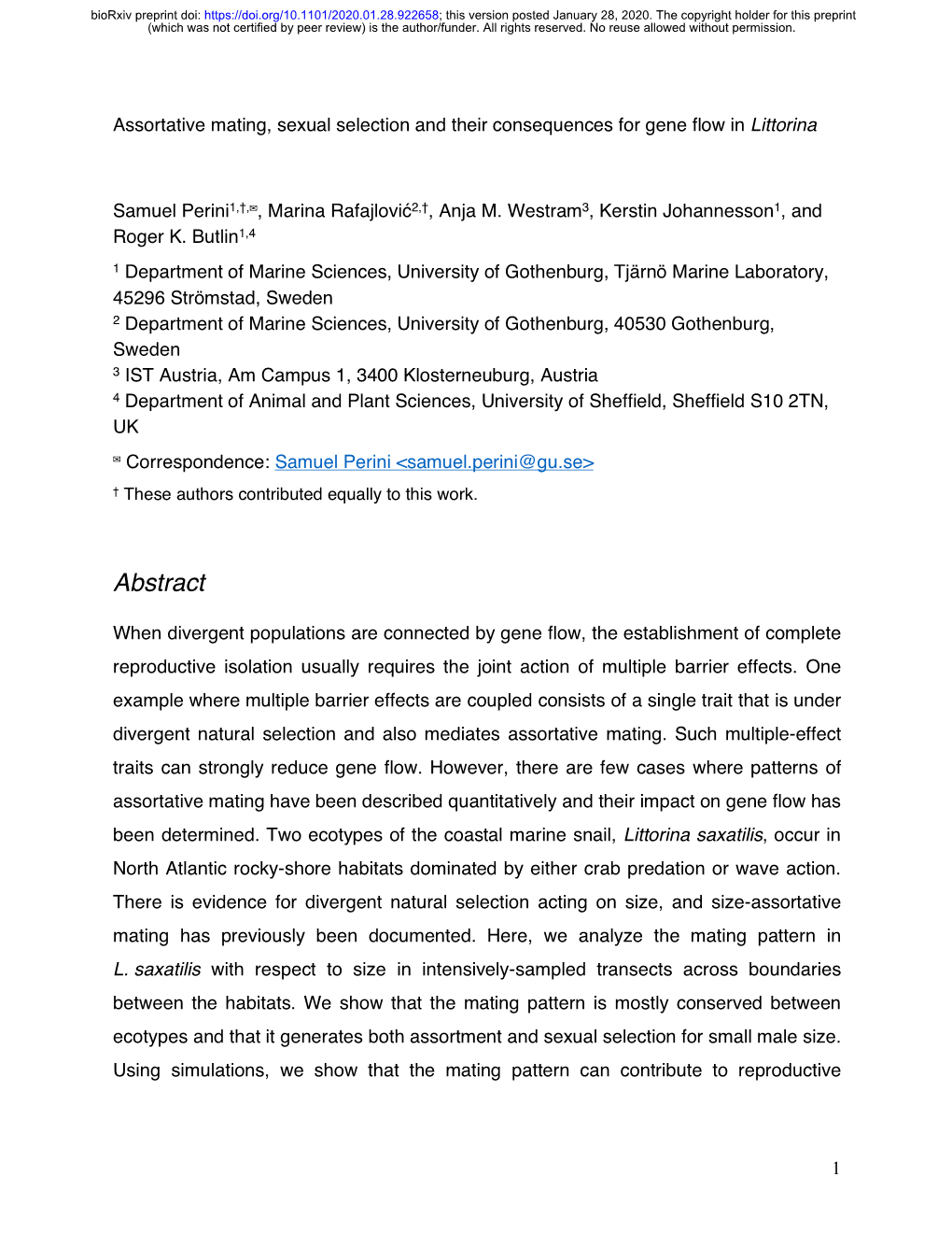 Assortative Mating, Sexual Selection and Their Consequences for Gene Flow in Littorina