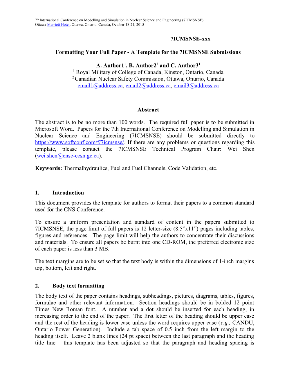 Formatting Your Full Paper - a Template for the 7ICMSNSE Submissions