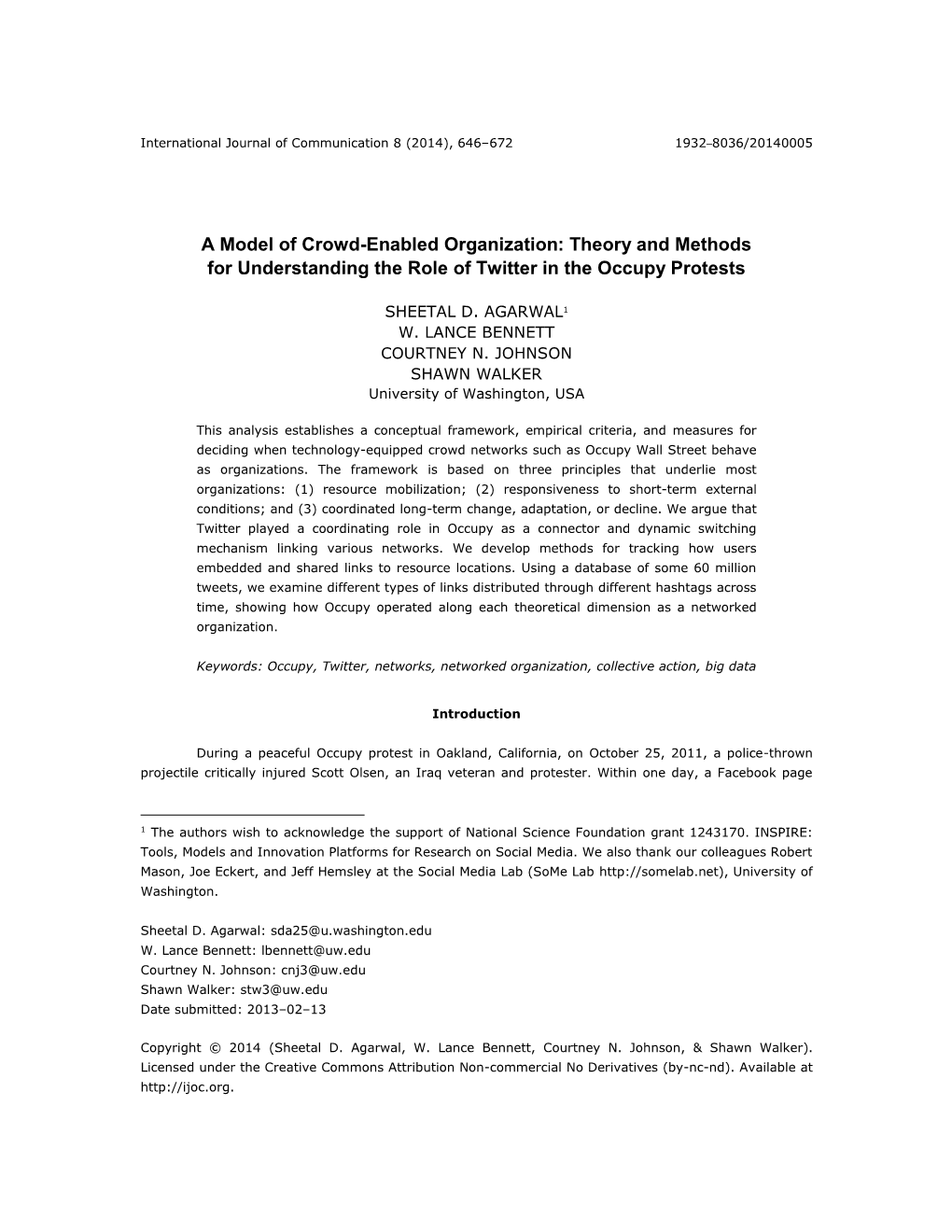 A Model of Crowd-Enabled Organization: Theory and Methods for Understanding the Role of Twitter in the Occupy Protests