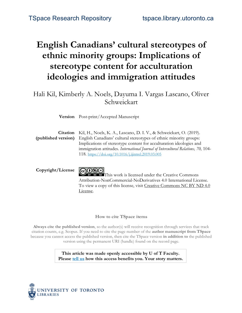 English Canadians' Cultural Stereotypes of Ethnic Minority Groups