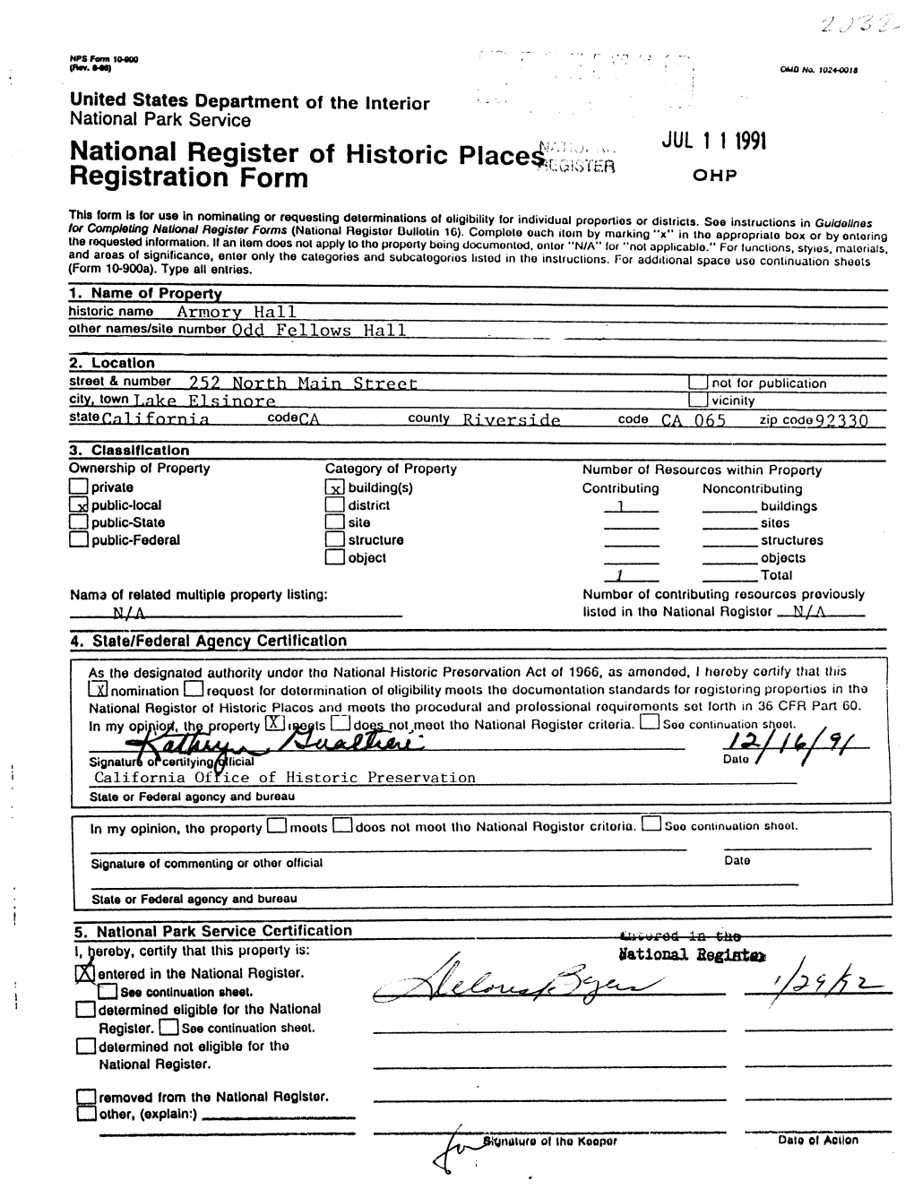 National Register of Historic Place Registration Form ^