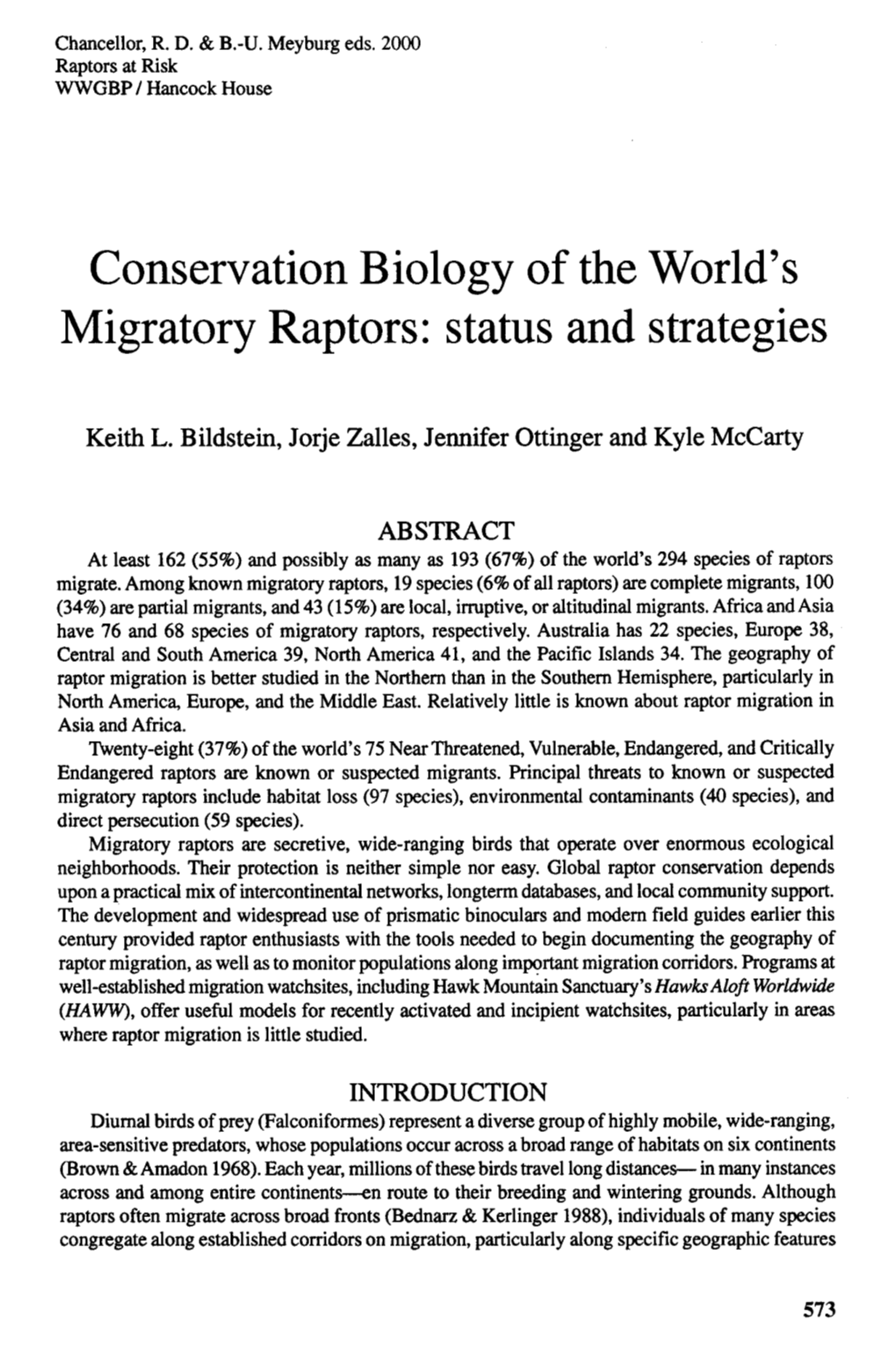 Conservation Biology of the World's Migratory Raptors: Status and Strategies