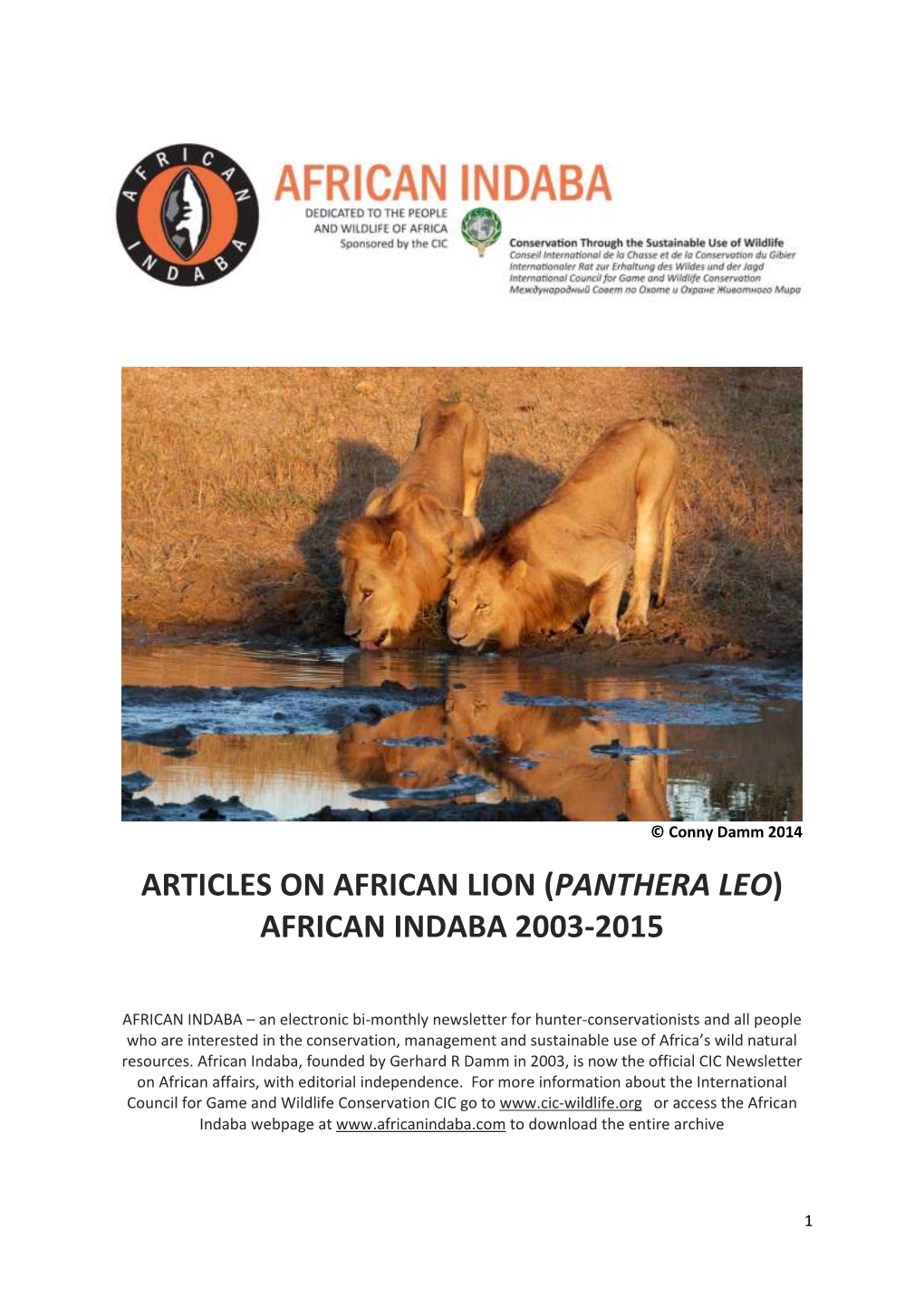 Articles on African Lion (Panthera Leo) African Indaba 2003-2015