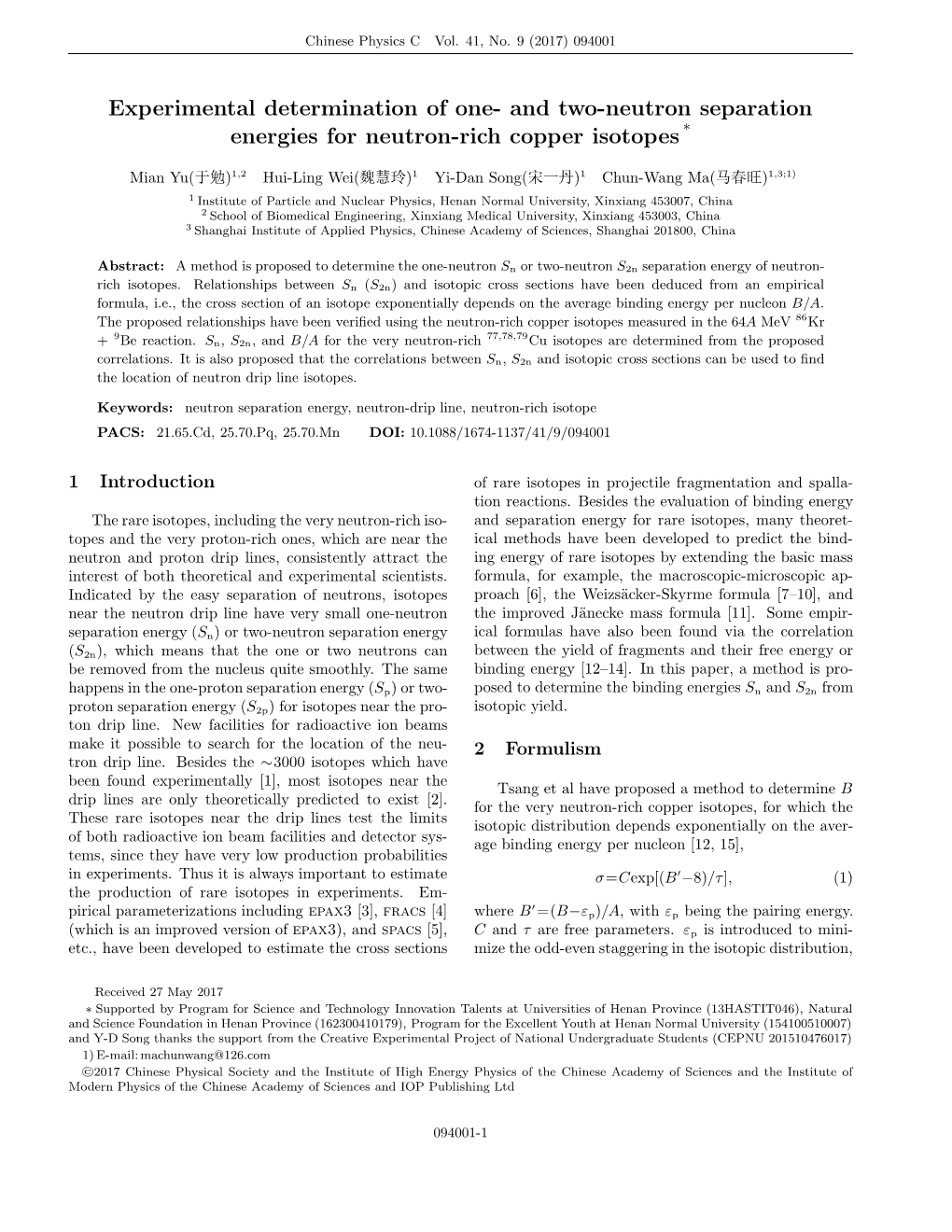 And Two-Neutron Separation Energies for Neutron-Rich Copper Isotopes *