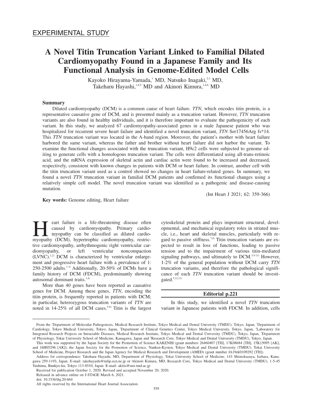 A Novel Titin Truncation Variant Linked to Familial Dilated