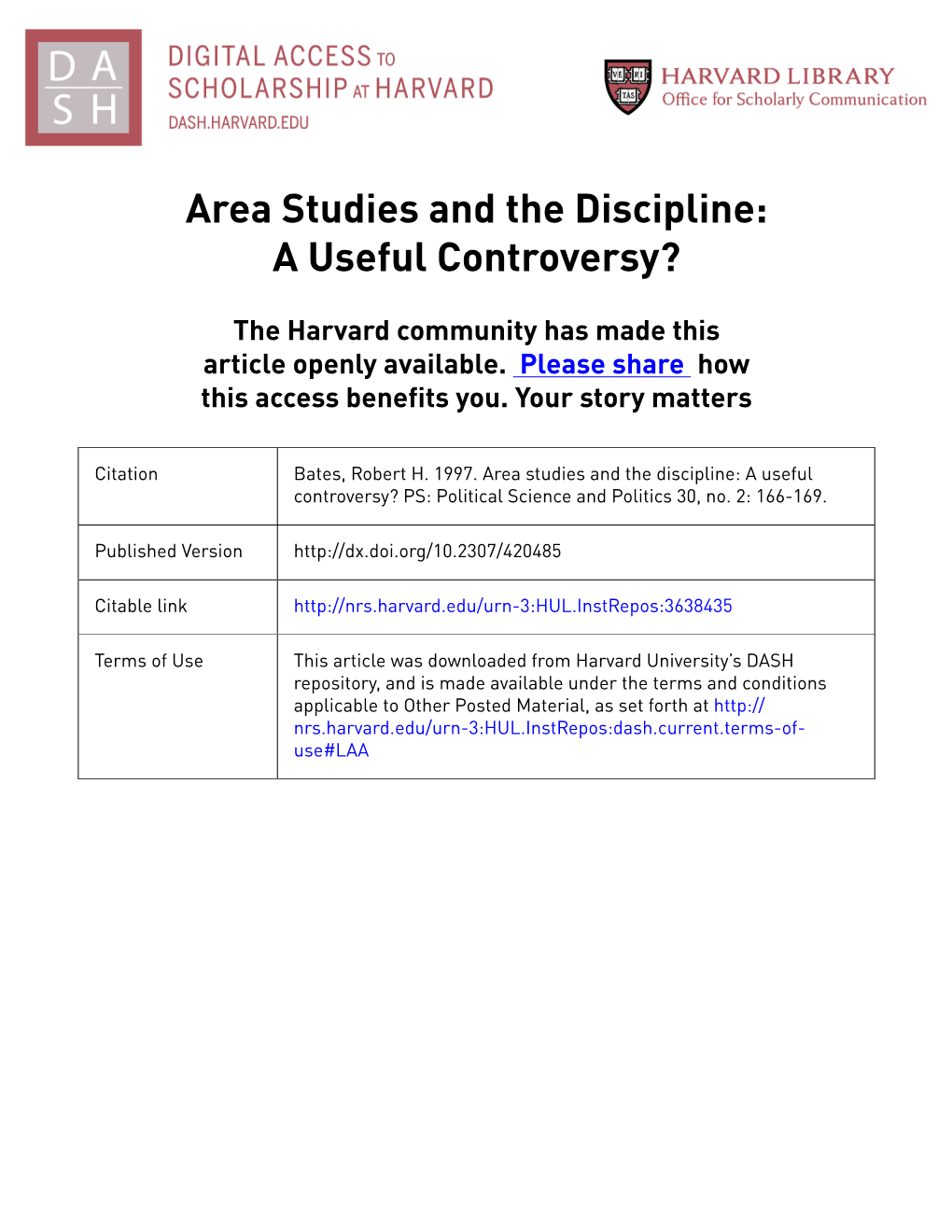 Area Studies and the Discipline: a Useful Controversy?