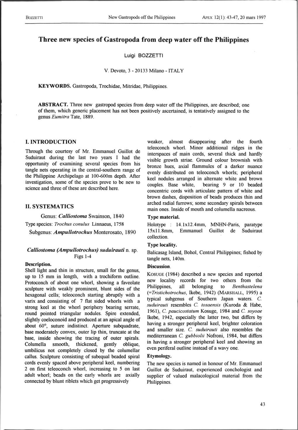 Three New Species of Gastropoda from Deep Water Off the Philippines