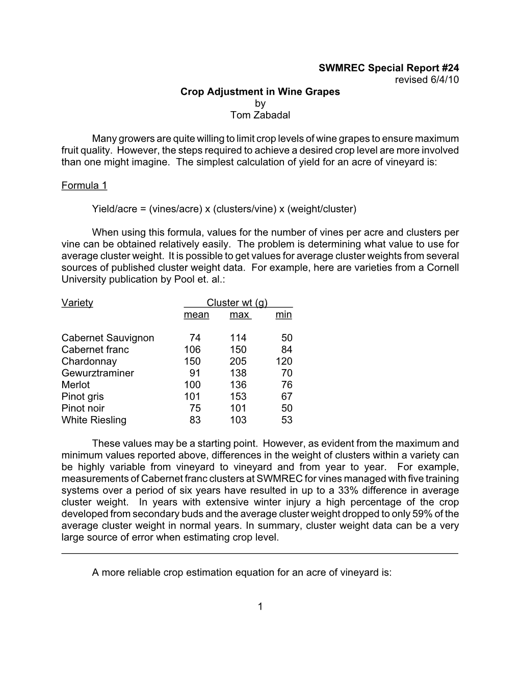 Crop Adjustment in Wine Grapes by Tom Zabadal