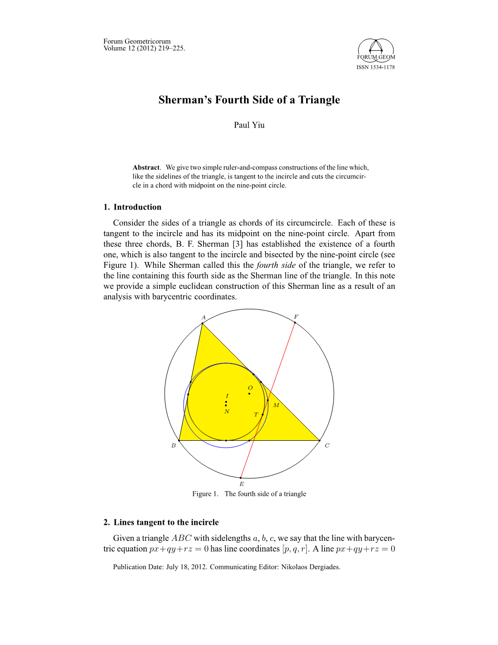 Sherman's Fourth Side of a Triangle