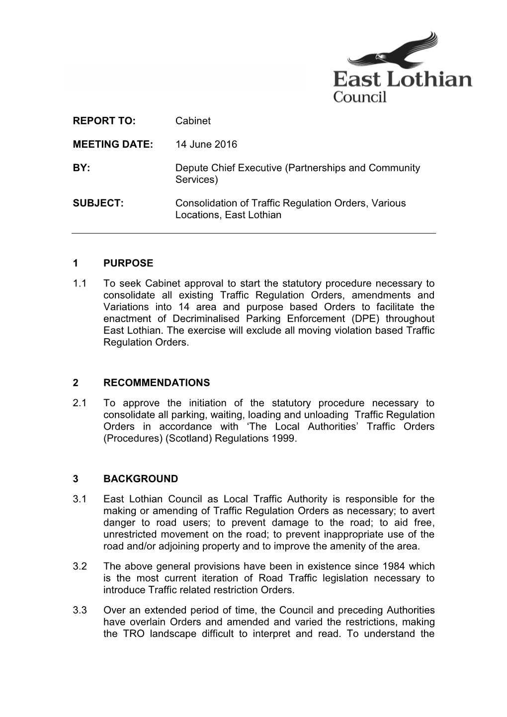 07 Consolidation of Traffic Regulation Orders