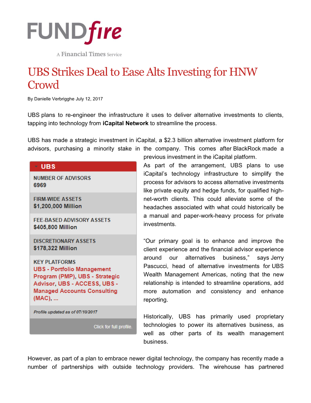 UBS Strikes Deal to Ease Alts Investing for HNW Crowd