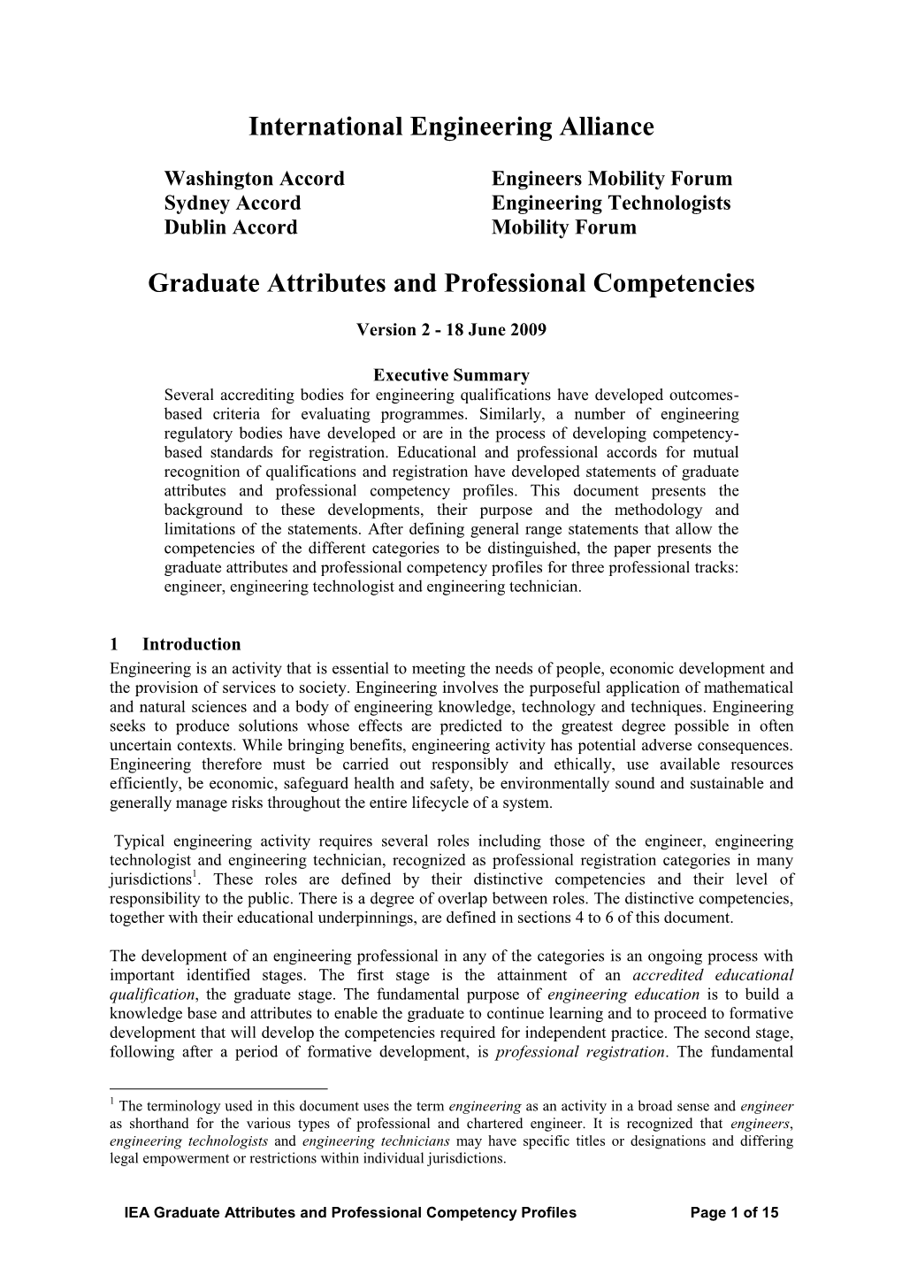 Graduate Attributes and Professional Competencies