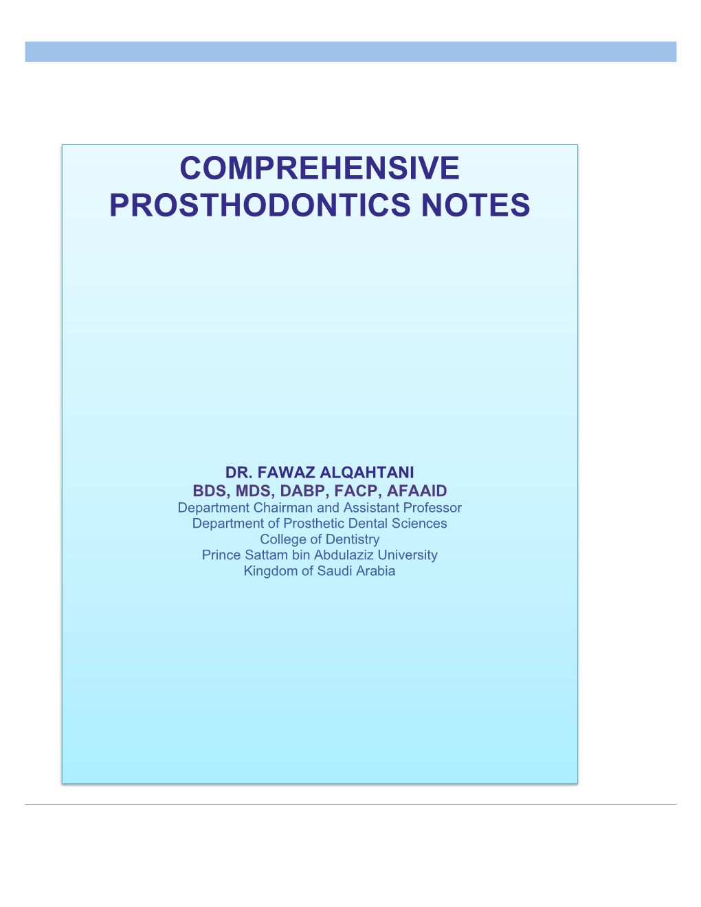 Comprehensive Prosthodontics Notes