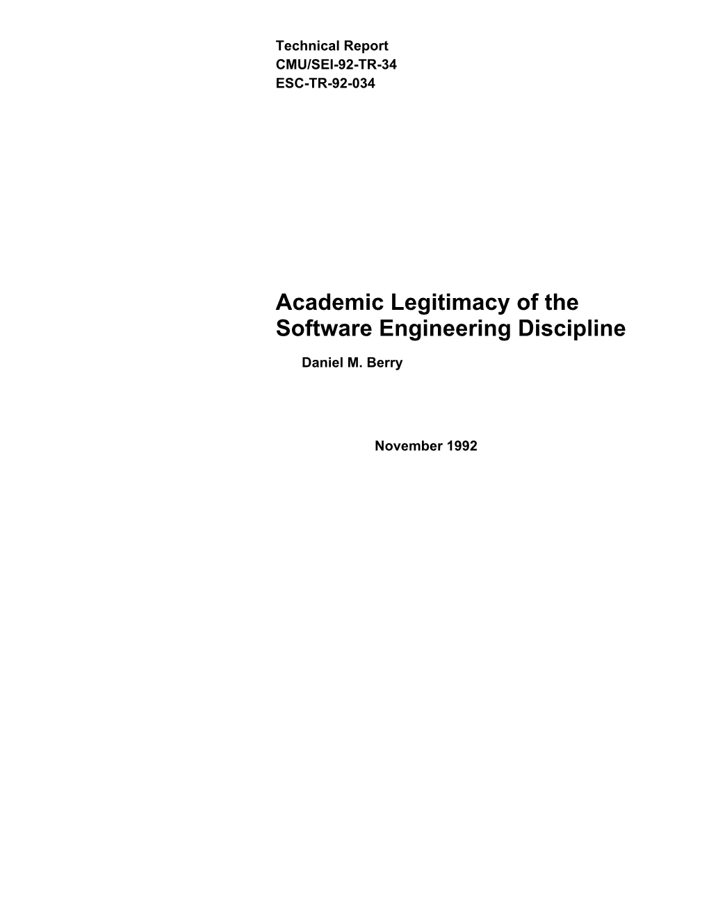 Academic Legitimacy of the Software Engineering Discipline